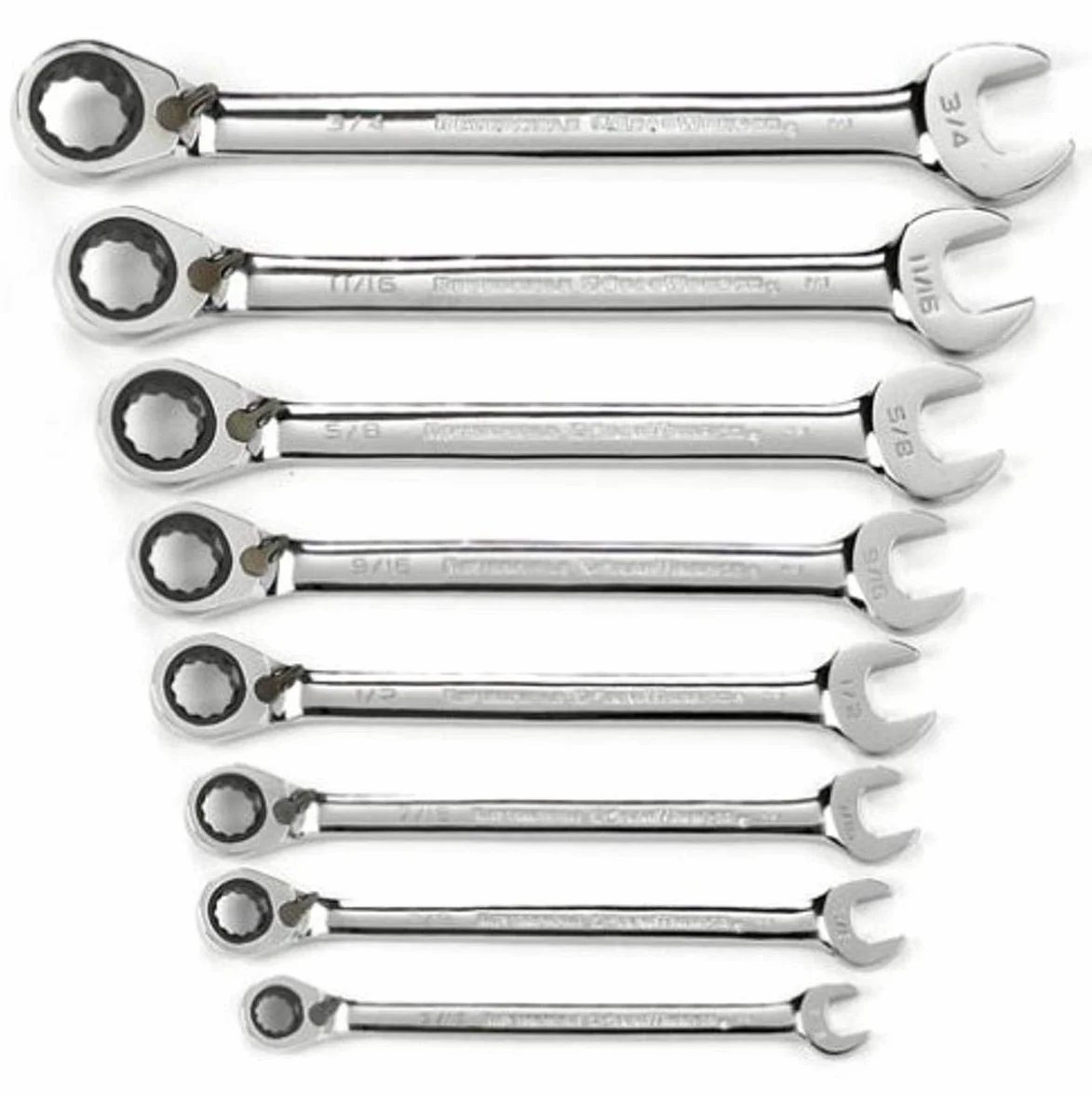 GearWrench 8-częściowy zestaw kluczy nasadowych SAE z grzechotką 72-zębową 12-punktową 9533N