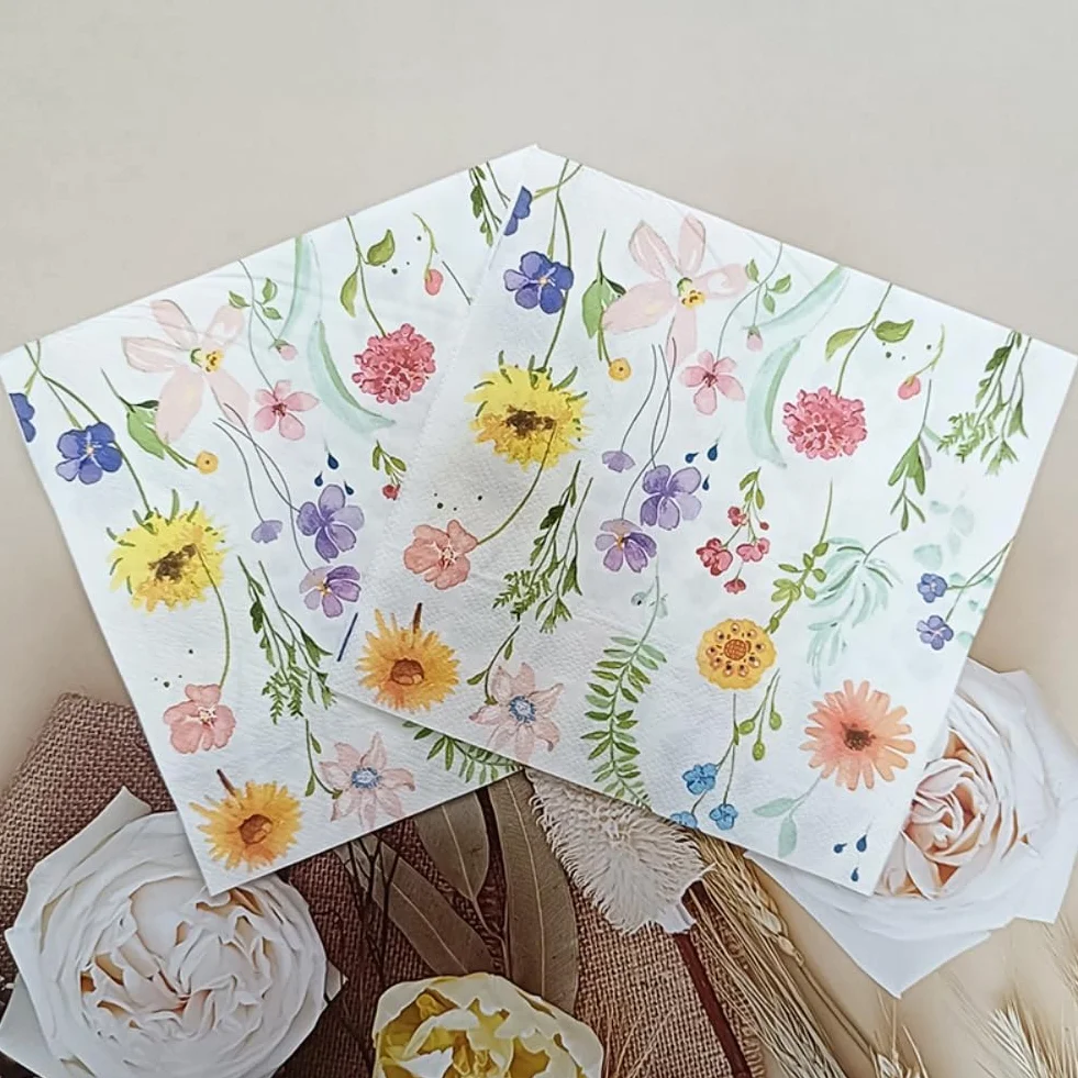 Flintronic 40 sztuk serwetek kwiatowych, 2-warstwowe, eleganckie serwetki papierowe, 33 x 33 cm, jednorazowe serwetki deserowe na urodziny, wesela, baby shower, komunia