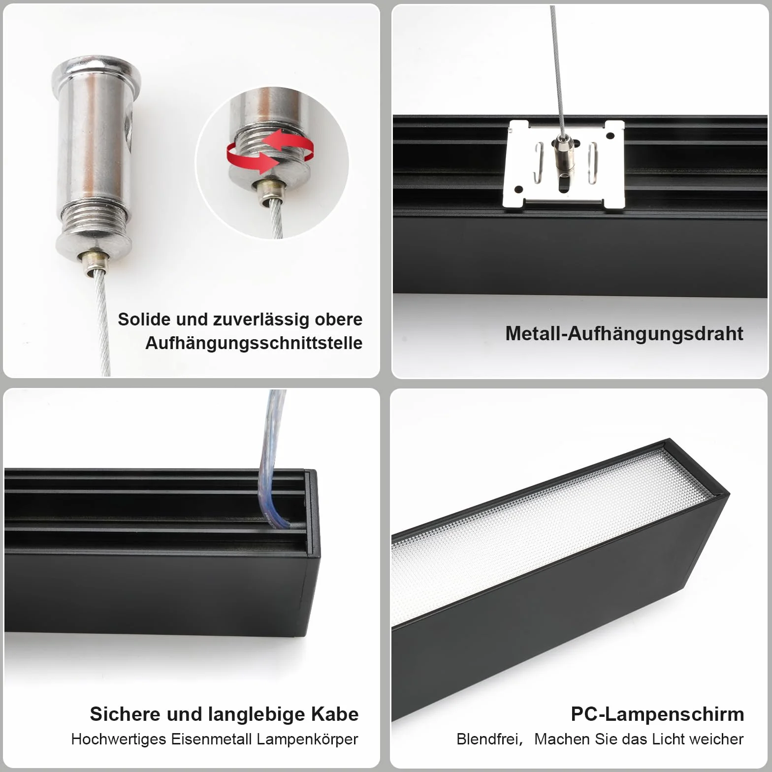 OOWOLF Lampa wisząca LED 40 W, ogniskowana 4000 K, miękkie białe światło, 120 cm, do biura, salonu, jadalni, garażu