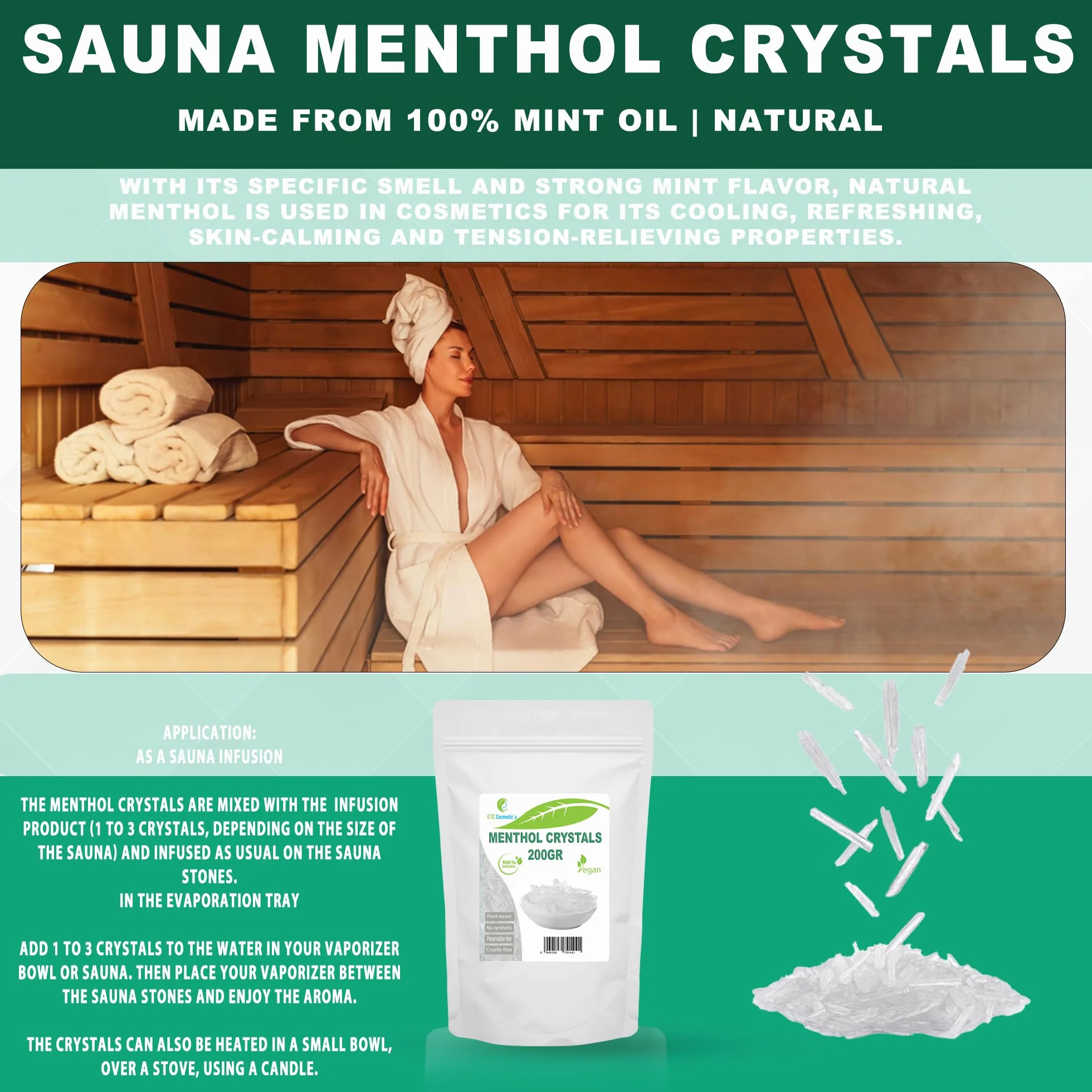 Mentol Kryształy 200 g Naturalny Olejek Miętowy Działa Chłodząco Odświeżająco