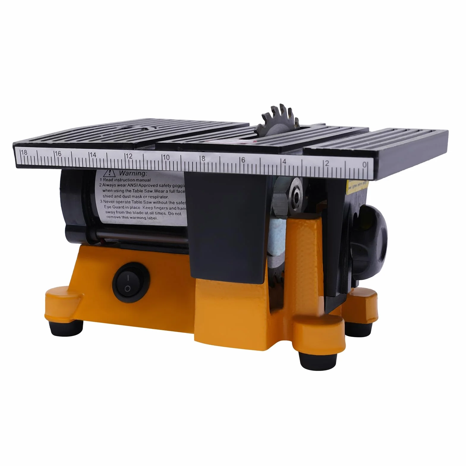 Mini pilarka tarczowa stołowa 90 W, 4500 obr./min, piła stołowa z 3 brzeszczotami Ø 100 mm, ogranicznik ukośny i osłona ochronna, do drewna, tworzywa sztucznego, akrylu, miedzi, aluminium i kamienia
