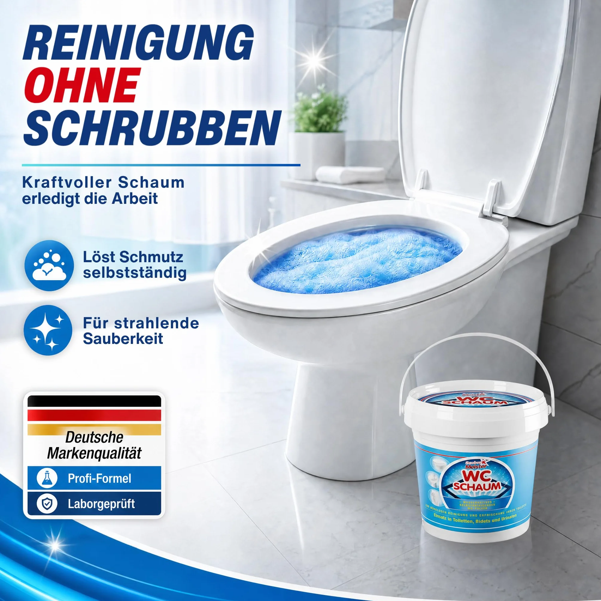Myjka do WC w proszku – bardzo mocna pianka do WC zapewnia gruntowną czystość – mocny środek do czyszczenia WC przeciwko kamieniu i kamieniom moczowym – samoczyszcząca forma proszku, 5
