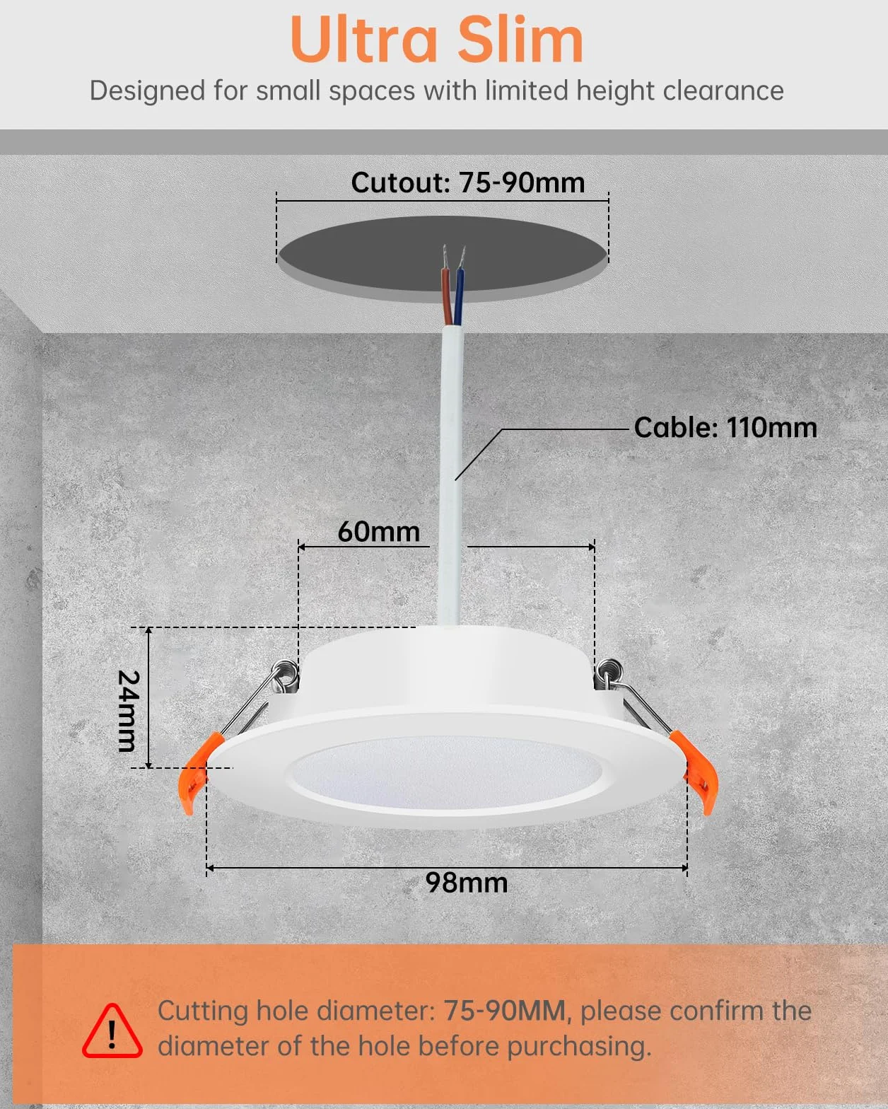 Tomosu LED reflektor do zabudowy 230V płaski, LED Spot 5W 450LM, IP44 lampy do zabudowy do łazienki, ciepła biel 2700K, średnica otworu Ø75-90mm, sufitowe reflektory do salonu, kuchni, sypialni