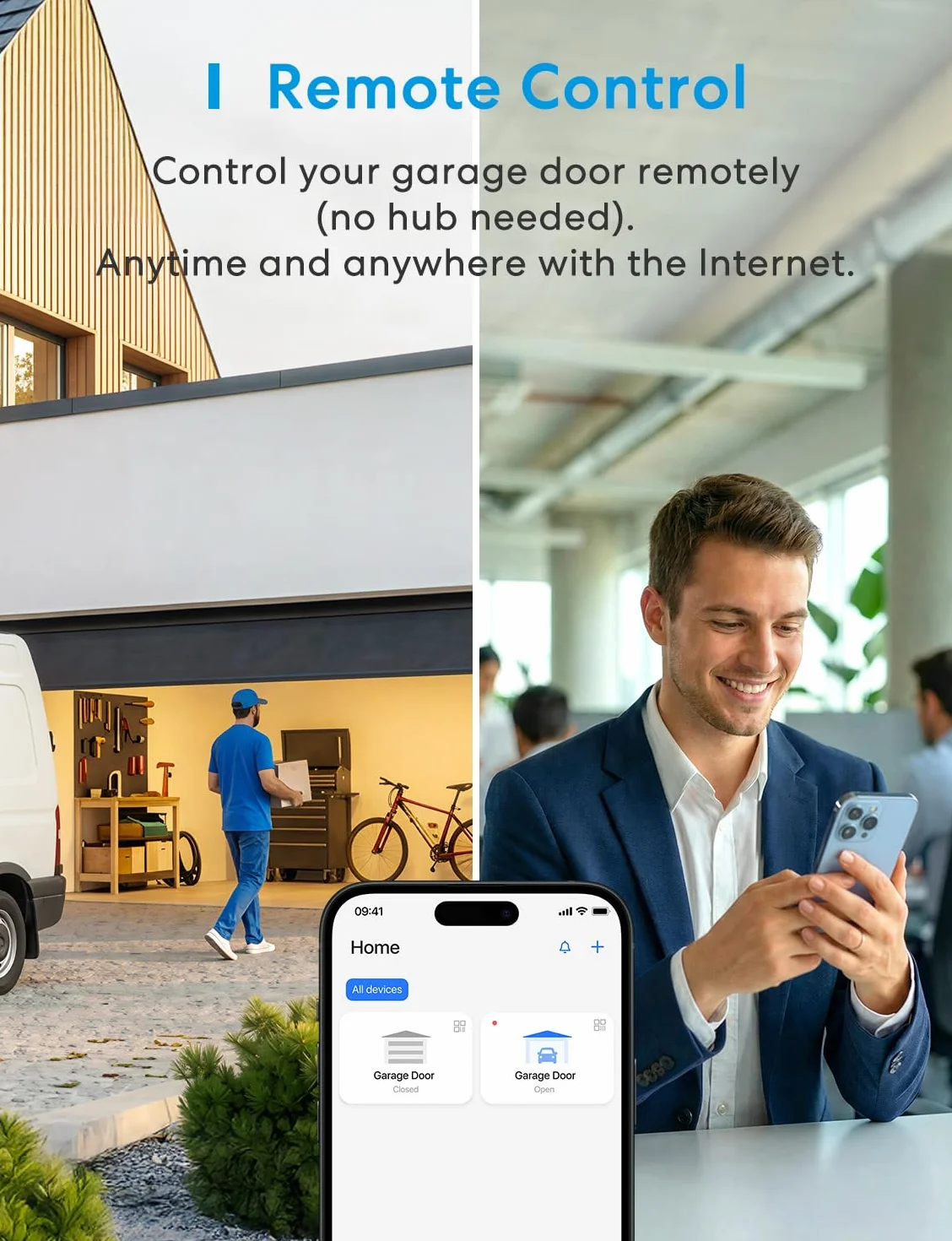 Meross Urządzenie do otwierania drzwi garażowych połączone z Wi-Fi, inteligentny pilot do drzwi zgodny z Alexą, Asystentem Google i SmartThings, zdalne sterowanie, sterowanie głosowe i funkcja czasu