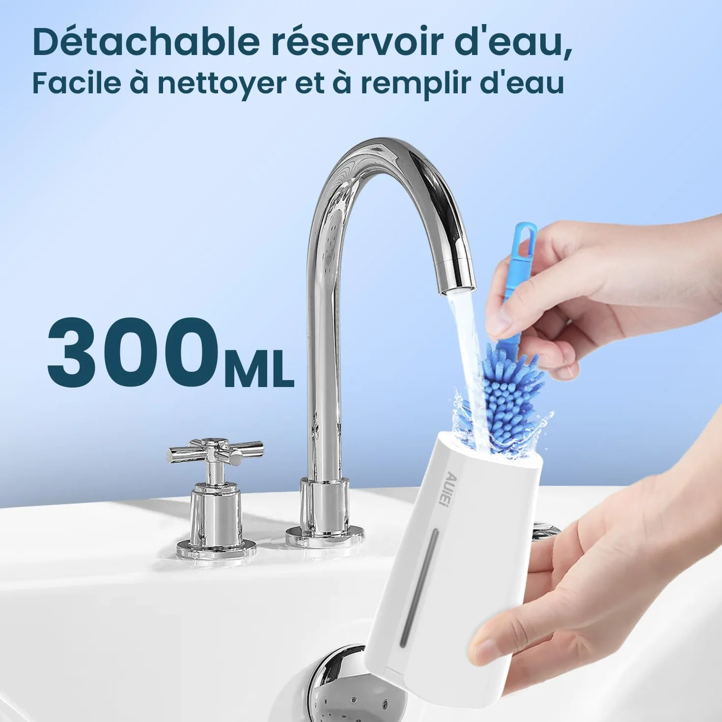 AUIEI Przenośny opryskiwacz dentystyczny do wody Flosser, irygator jamy ustnej 5 trybów i 8 dysz, zbiornik 300 ml, ładowany przez USB, wodoodporny IPX 7, odpowiedni do czułych dziąseł, biały