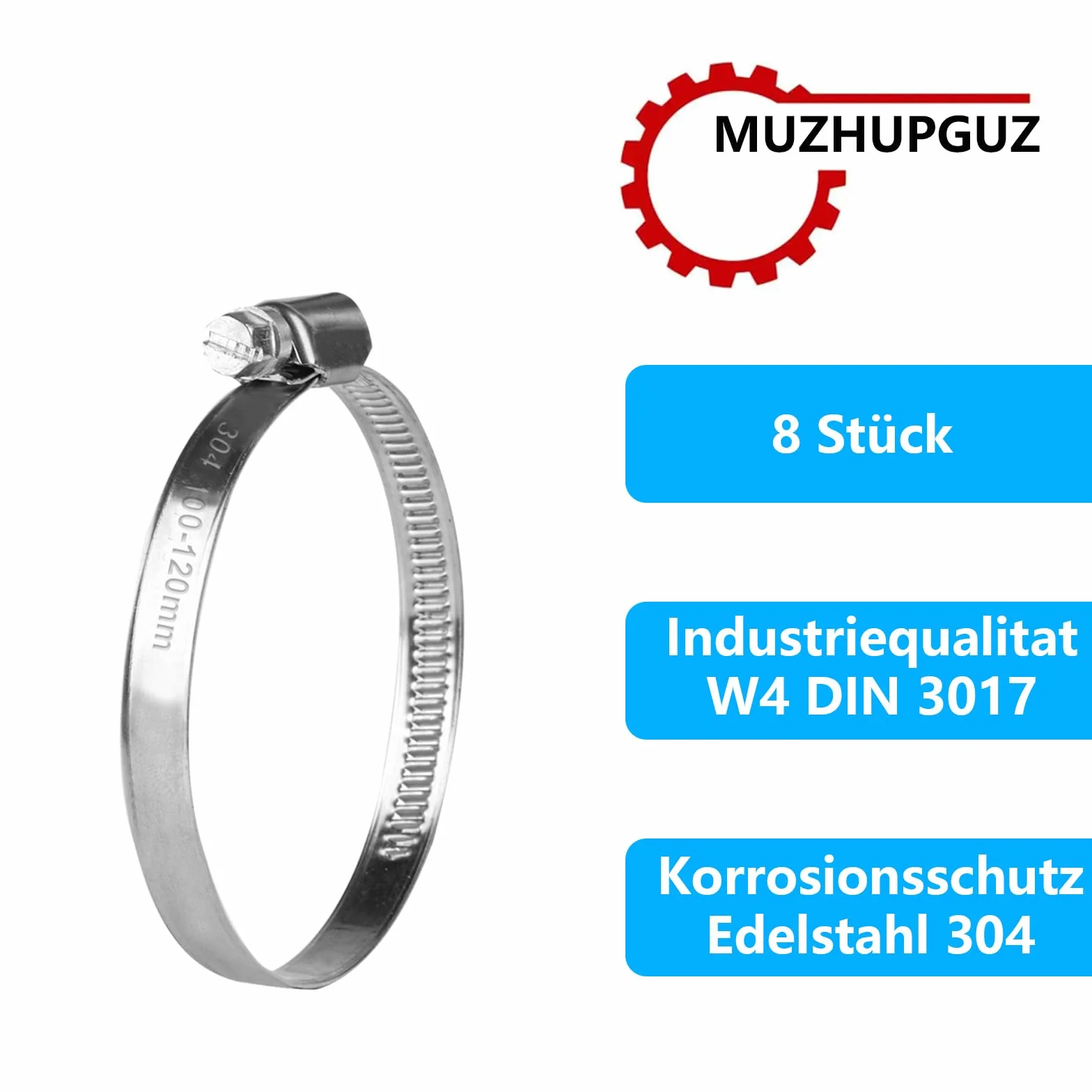 8 sztuk opasek do węży ze stali nierdzewnej, zestaw opasek regulowanych 100-120 mm, zestaw opasek do węży, opaski do rur ze stali nierdzewnej 304, zestaw opasek śrubowych do pralki
