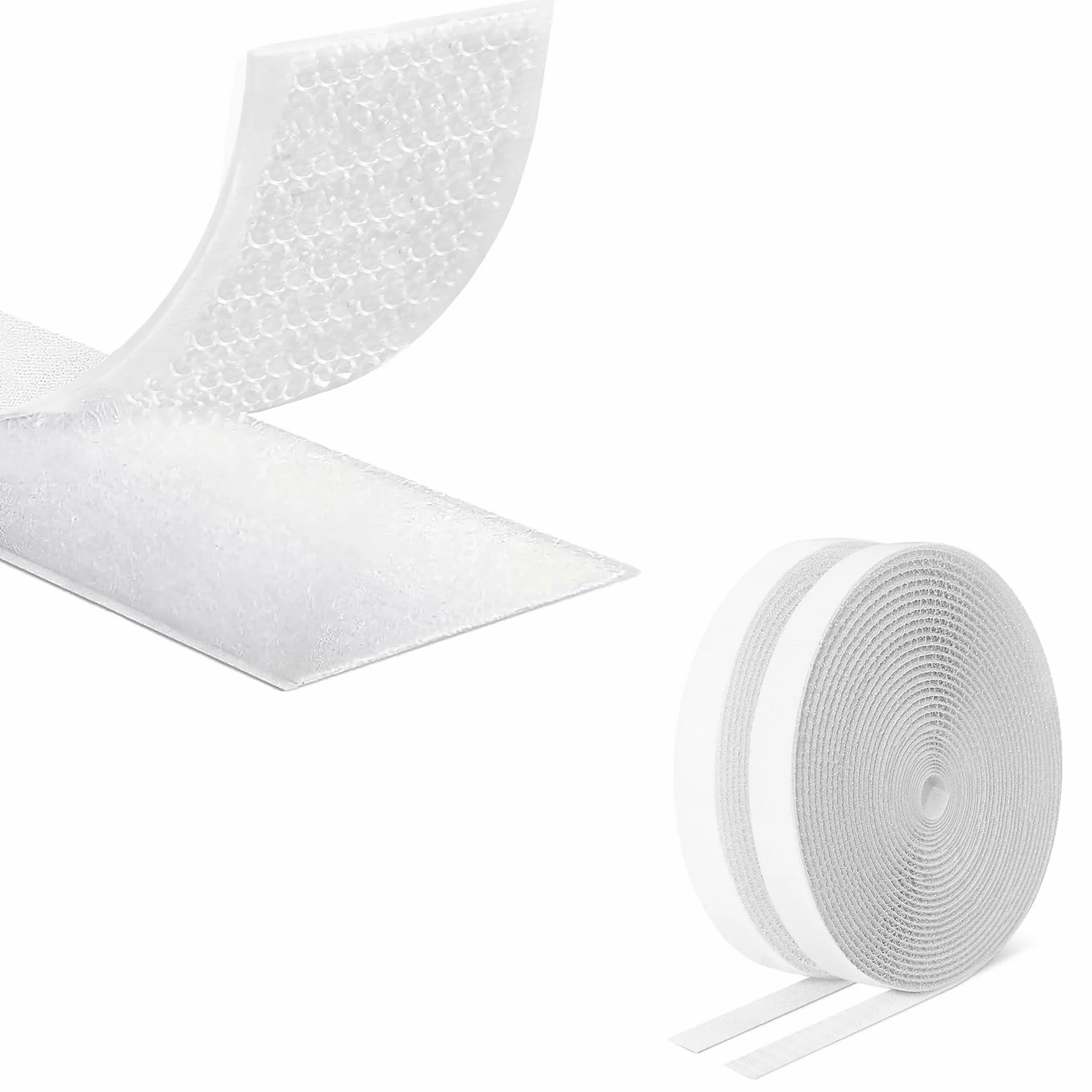 Taśma na rzep, samoprzylepna, ekstra mocna – 12 m x 20 mm, dwustronna, biała, zapięcie na rzepy, samoprzylepna, z możliwością docinania taśmy nylonowej do moskitiery, dywanów, taśm do firan i taśmy