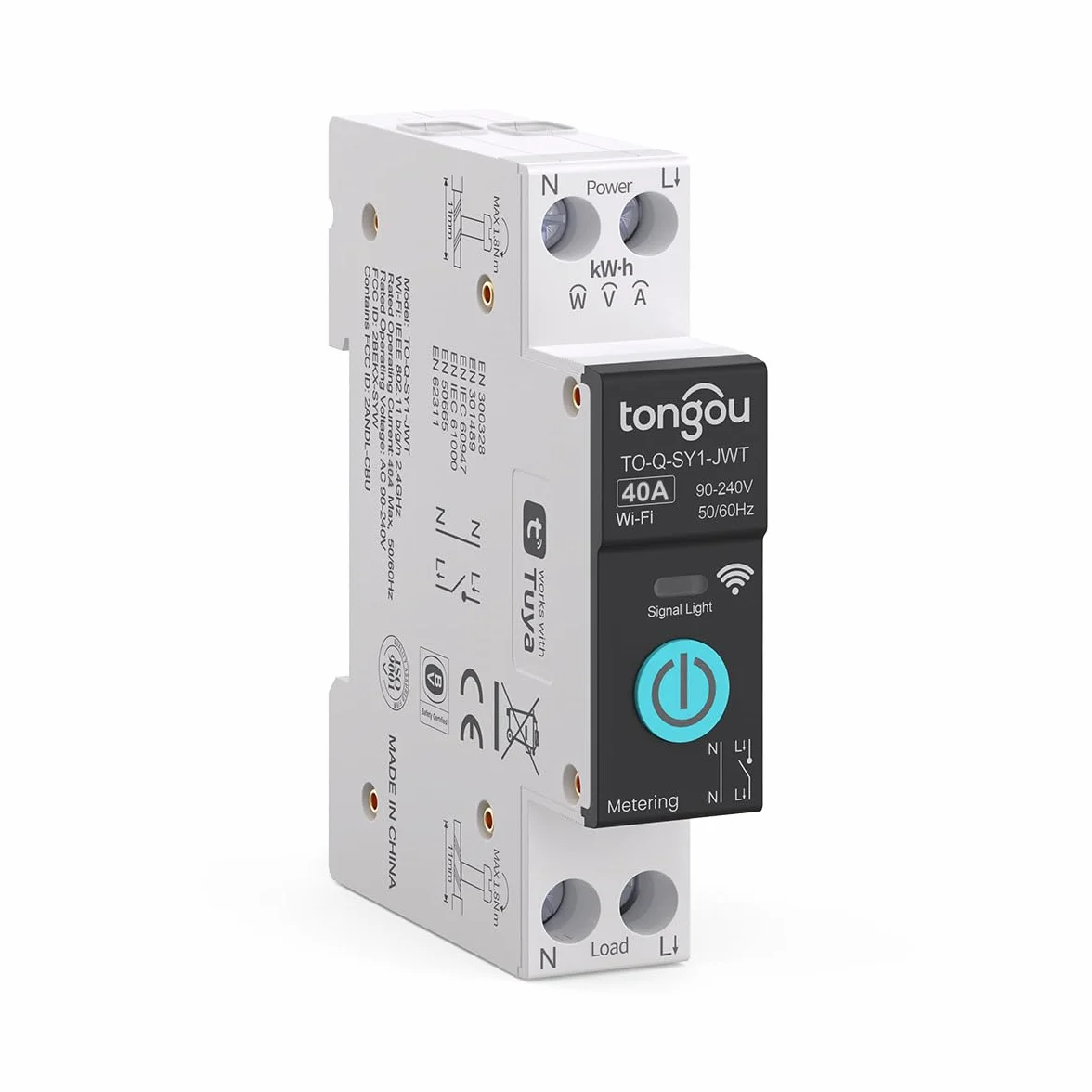 TONGOU DIY 1P+N szyna montażowa WiFi Smart Switch, 40 A, Wi-Fi, inteligentny przełącznik przekaźnikowy, aplikacja na iOS Android, TUYA/Smart Life, pilot zdalnego sterowania, do inteligentnego domu, z