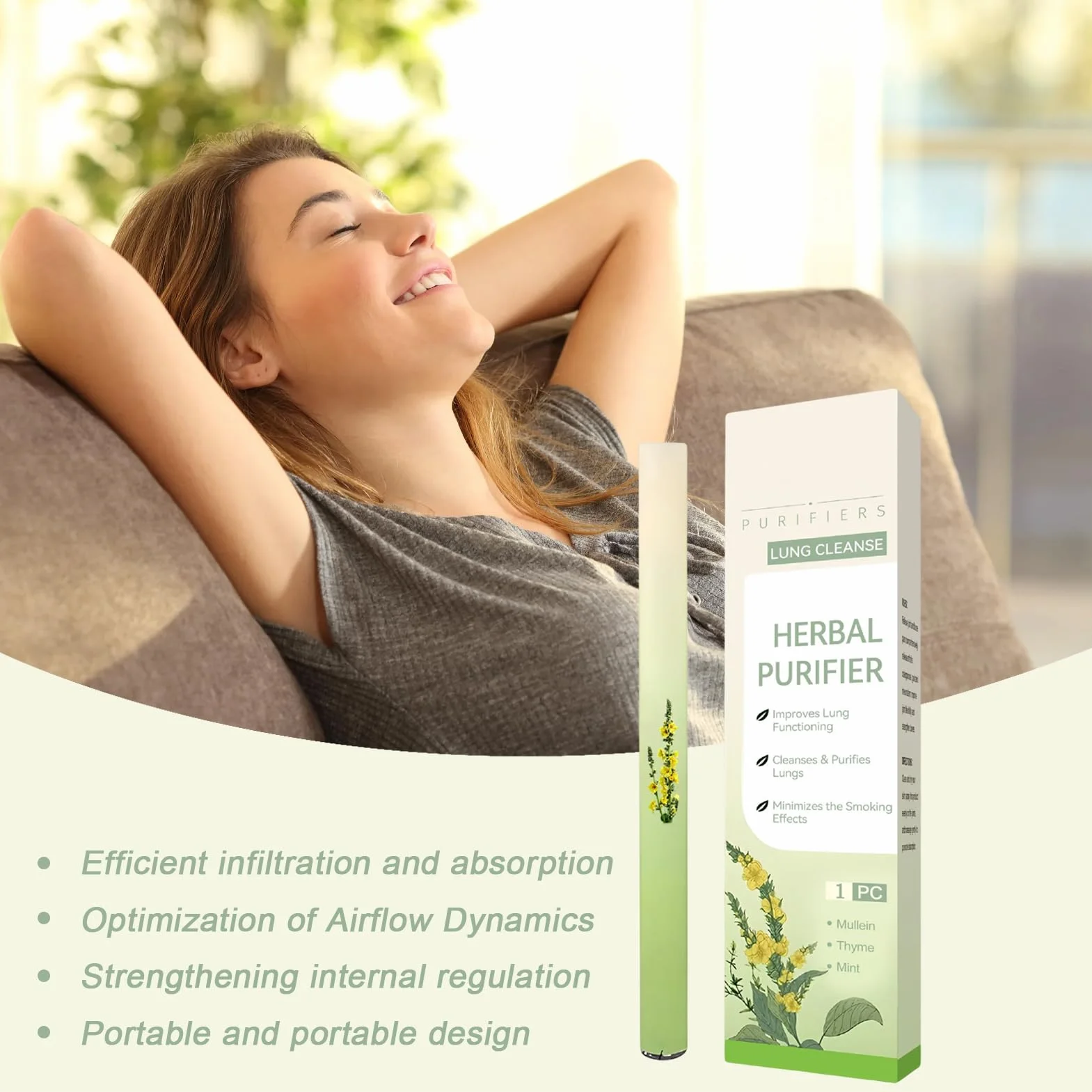 Oczyszczacz Płuc - Inhalator Breath Ease - Naturalny Dyfuzor Poprawiający Samopoczucie Dla Domu Mężczyzn Kobiet Podróżny Odświeżacz Powietrza Ułatwiający Oddychanie