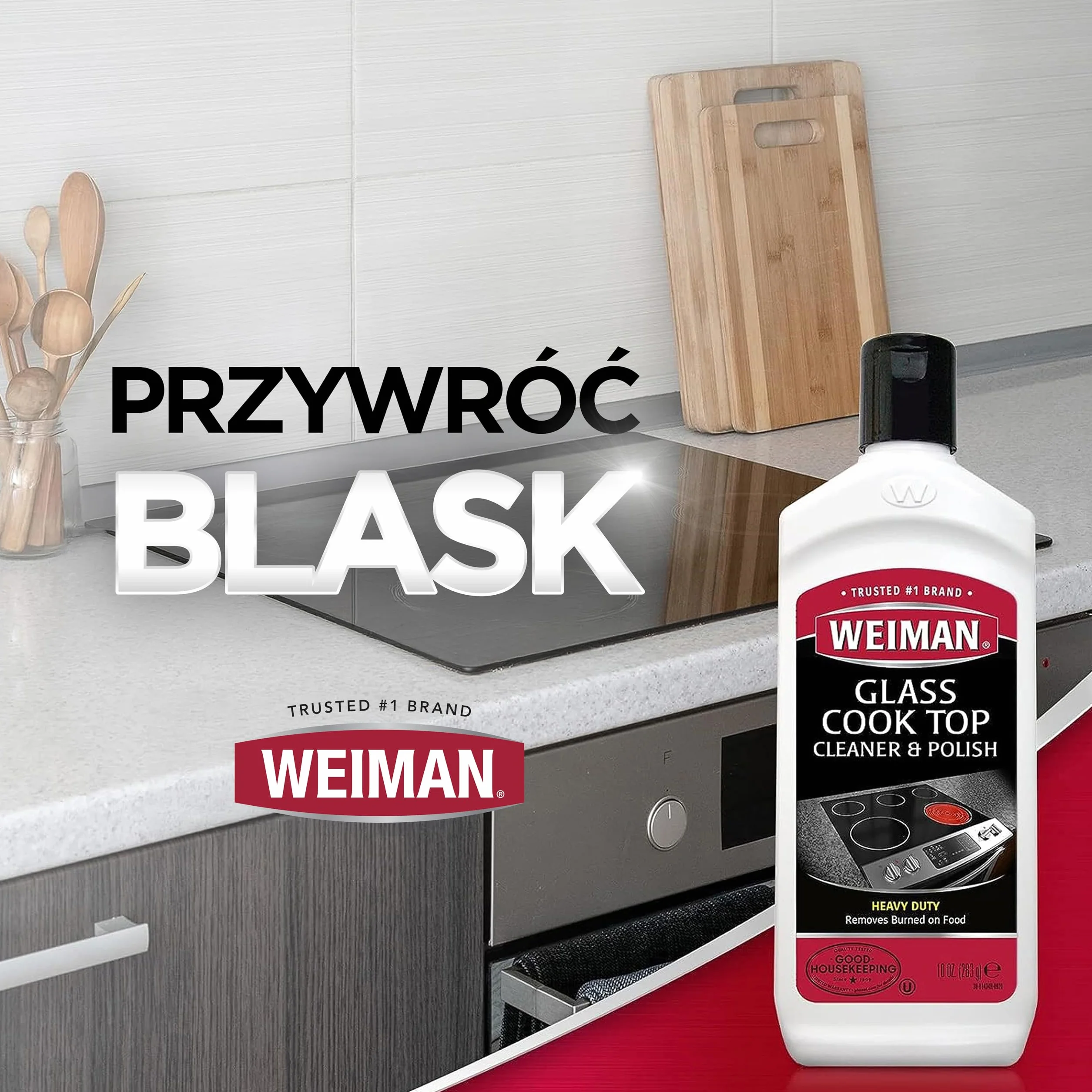 Weiman Glass Cook Top Cleaner and Polish - Zestaw do czyszczenia płyt kuchennych z gąbką do szorowania - 300 ml