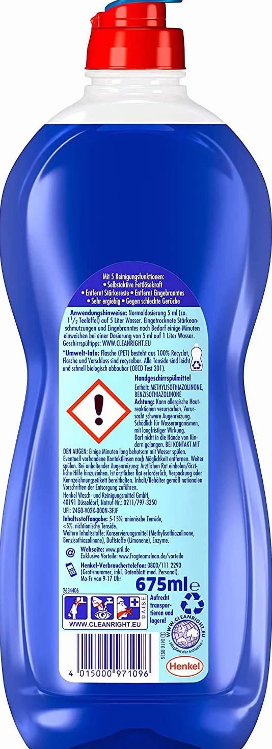 Pril 5 Plus Original płyn do mycia naczyń, 7 x 675 ml z samoczynnie aktywnym rozpuszczaniem tłuszczu
