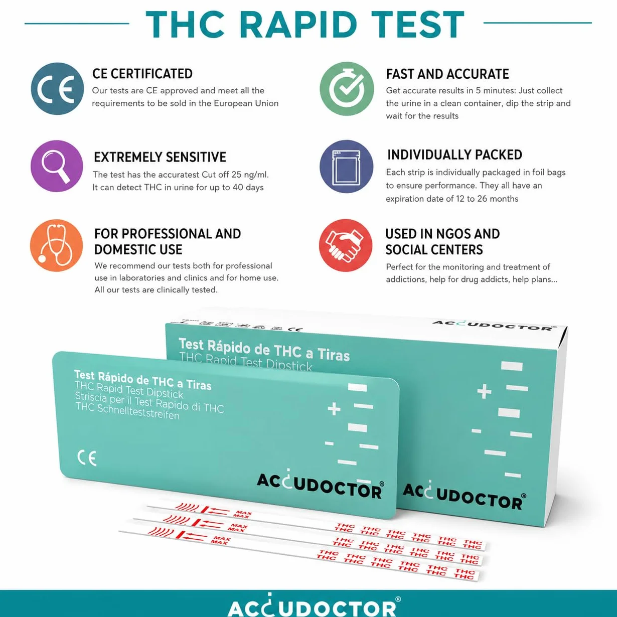 Accudoctor test narkotykowy THC Cannabis 25 ng ml w moczu paski testowe