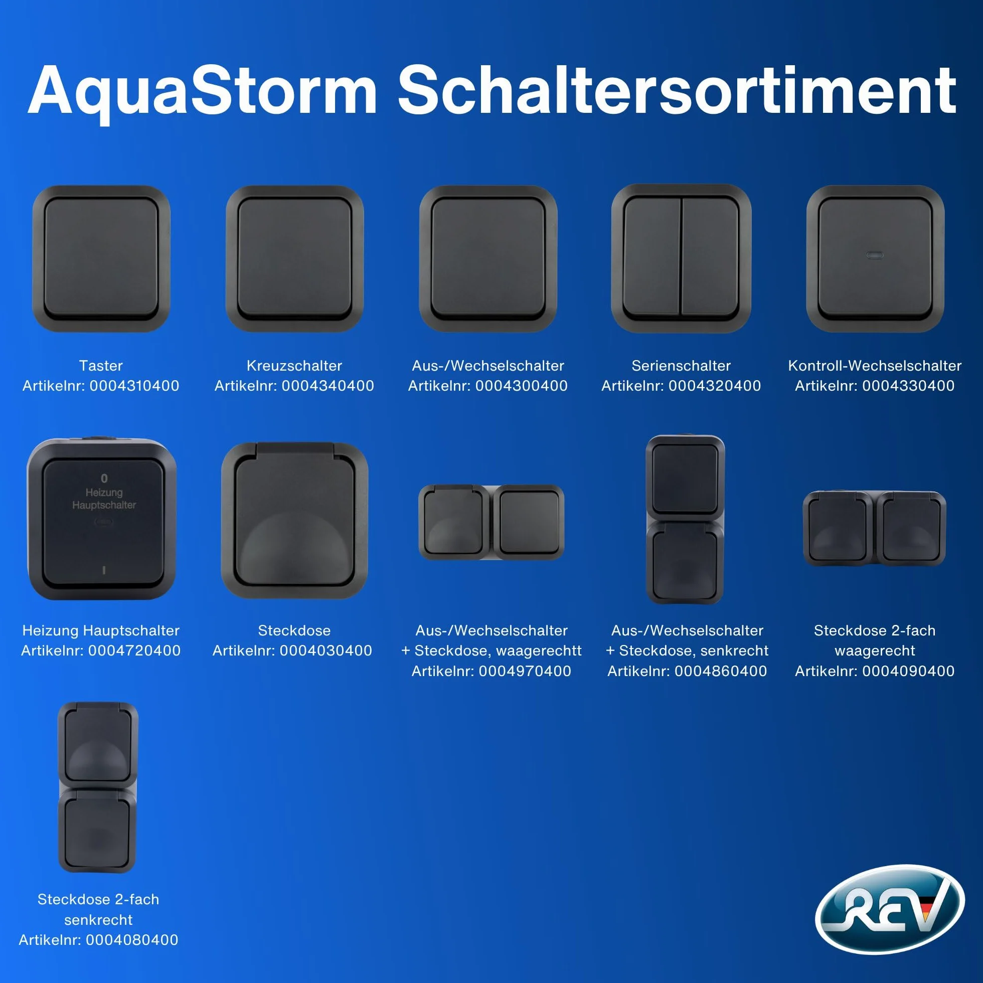 REV - AquaStorm, włącznik światła – przełącznik zmienny do wilgotnych pomieszczeń IP55, natynkowy, 230 V, 10 A, antracyt