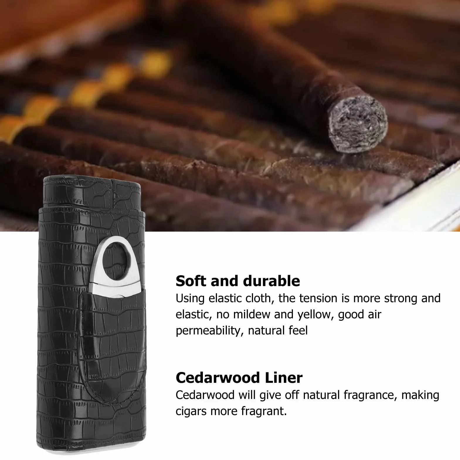 Etui na Cygara Przenośne Humidor Drewno Cedrowe 3 Szt. Czarny
