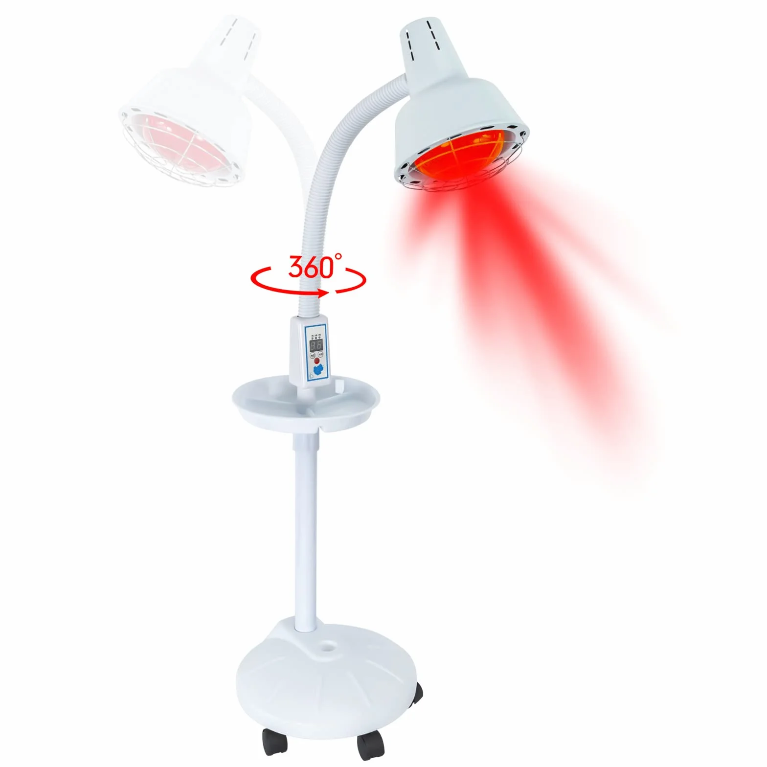 Lampa na podczerwień 275 W, czerwone światło, regulowana lampa grzewcza z timerem i kółkami, światło na podczerwień, do łagodzenia bólu, półka, dziesięć poziomów temperatury