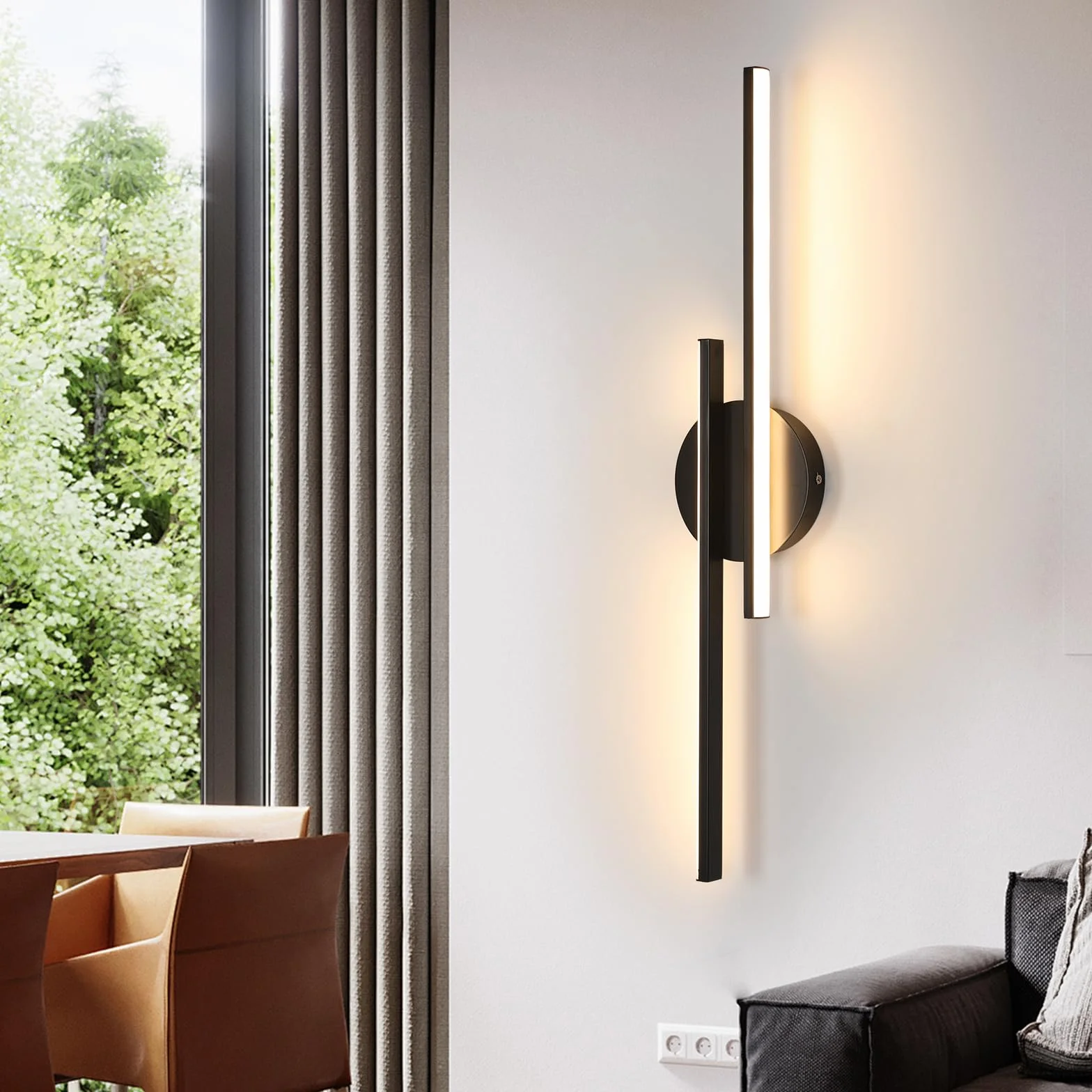 Riserva Lampa ścienna LED, 24 W, czarna, nowoczesna, 3000 K, ciepła biel, liniowe oświetlenie ścienne do salonu, kuchni, korytarza, klatki schodowej, 60 cm