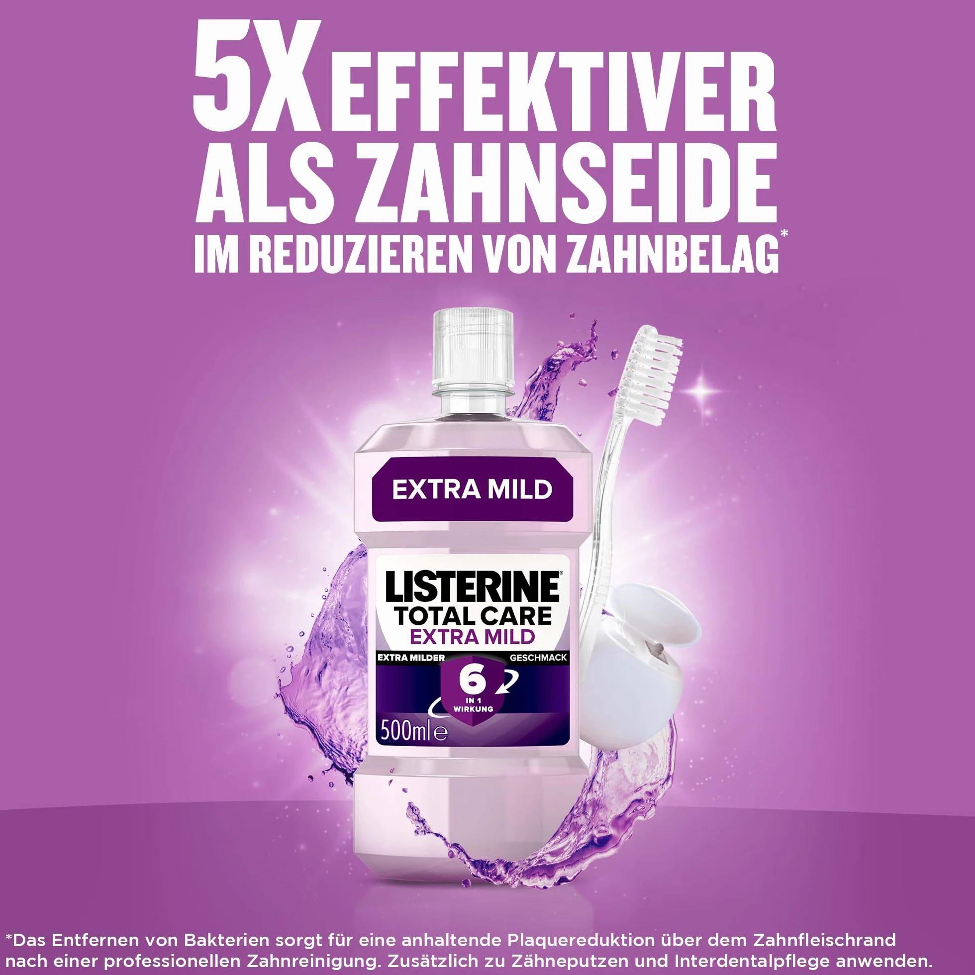 LISTERINE Total Extra Mild (500 ml), ochronny płyn do płukania jamy ustnej bez alkoholu przeciwko próchnicy zębów, działanie 6 w 1, antybakteryjny płyn do płukania jamy ustnej chroni przed problemami