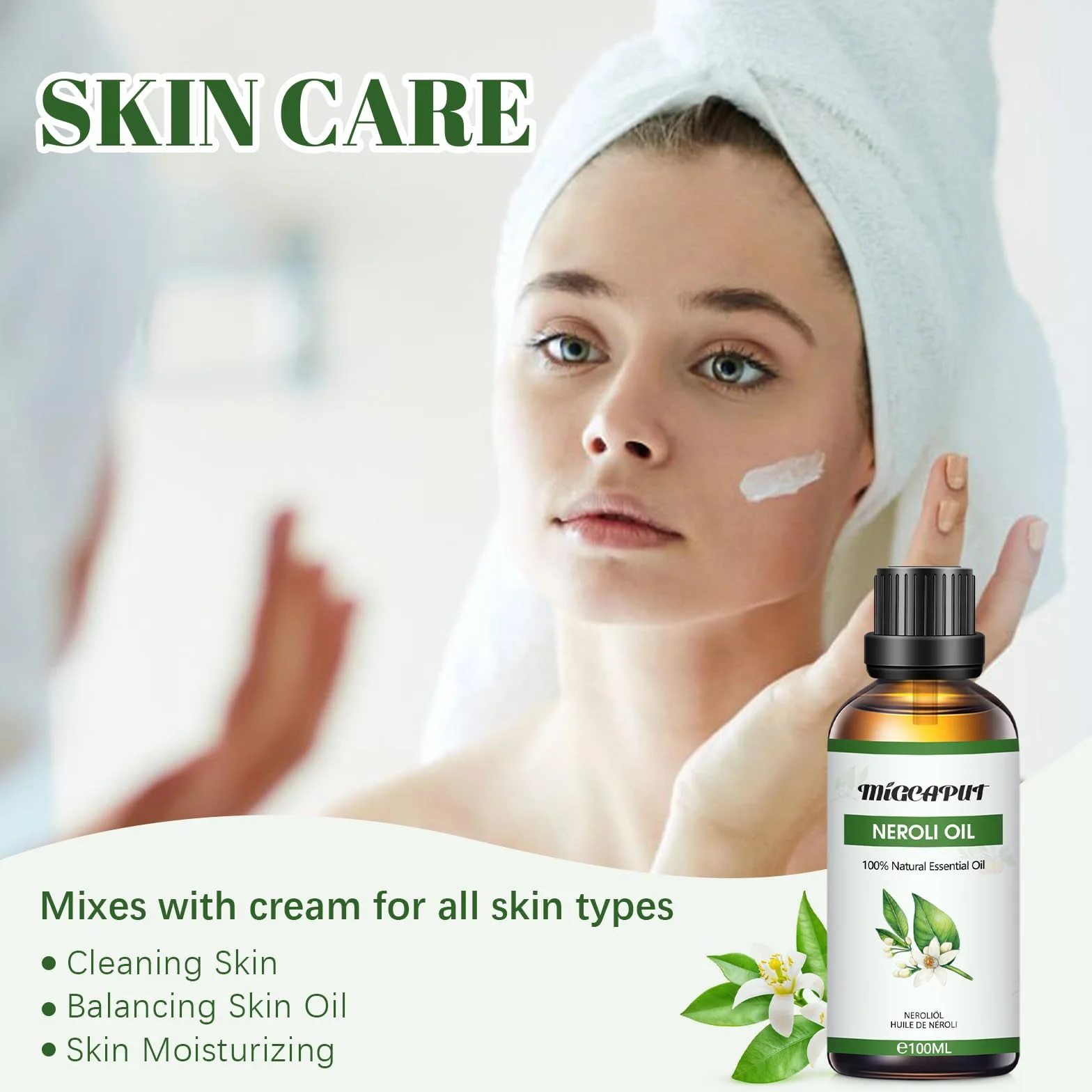 Migcaput Olejek eteryczny z neroli 100 ml, naturalny olejek zapachowy Neroli Essential Oils do dyfuzora, nawilżacza powietrza, aromaterapii, produkcji świec