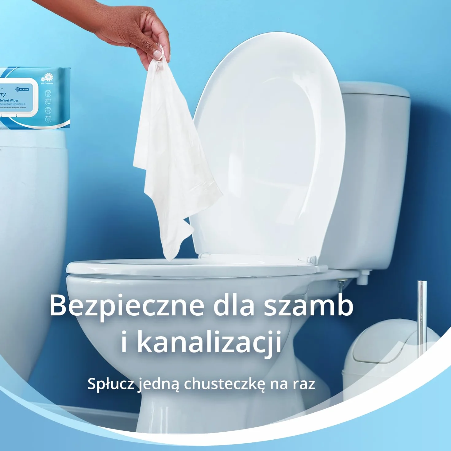 WhyWorry Wilgotny Papier Toaletowy Spłukiwalny, 20x25cm Bardzo Duże Nawilżany Papier Toaletowy z rumiankiem, Chusteczki Nawilżanej Dorosłych, Biodegradowalny, Bez Plastiku, Morze, 144 Sztuk