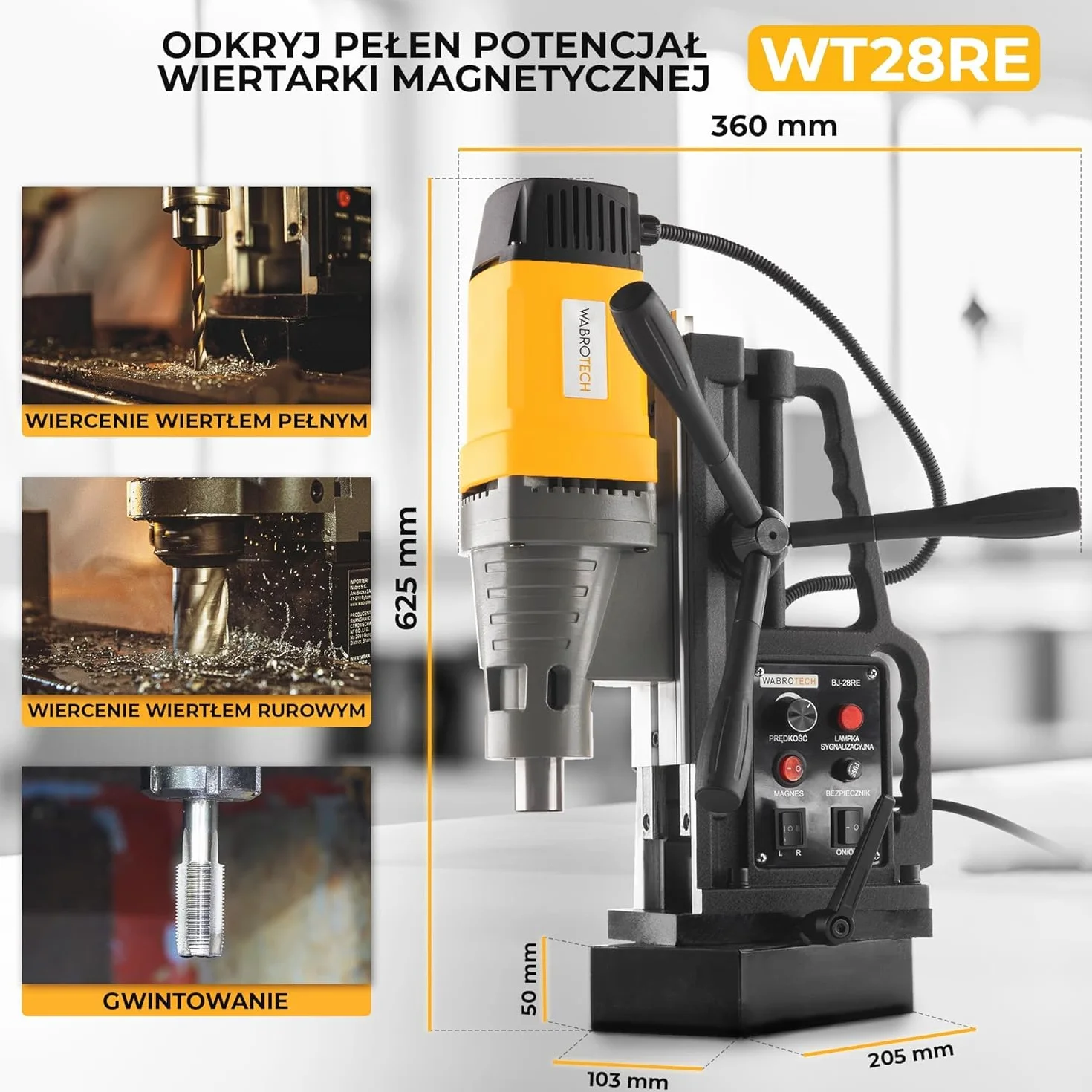 Wiertarka magnetyczna 2080W wiertarka rdzeniowa WABROTECH WT28RE (zestaw wielofunkcyjny)