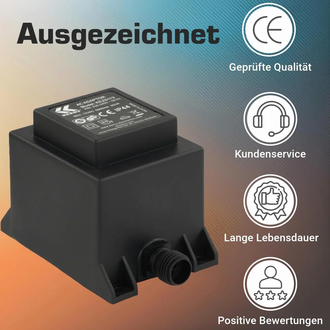 KERRY ELECTRONICS Transformator 12V 60VA/W, AC/AC AC, do użytku zewnętrznego IP44, między innymi do oświetlenia LED i..