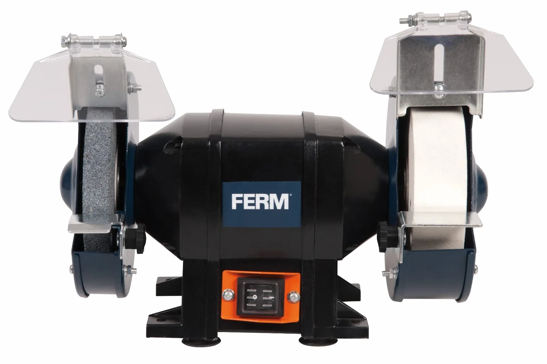 FERM BGM1020 podwójna szlifierka 250 W - 150 mm - wraz z kamieniami szlifierskimi P36 i P60, okulary ochronne i łapacz iskier, czarna