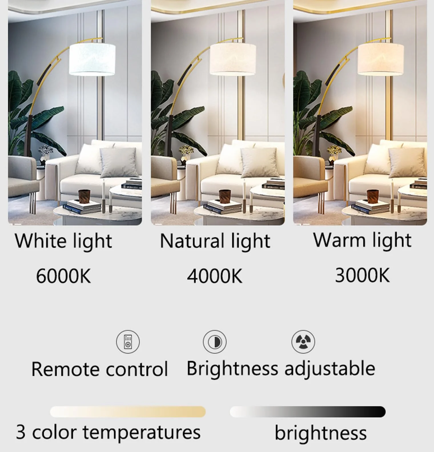 Lampy podłogowe do salonu metalowe lampy podłogowe do salonu nowoczesna łukowa lampa podłogowa 12 W z kloszem lnu regulowana odległość temperatura 3 co