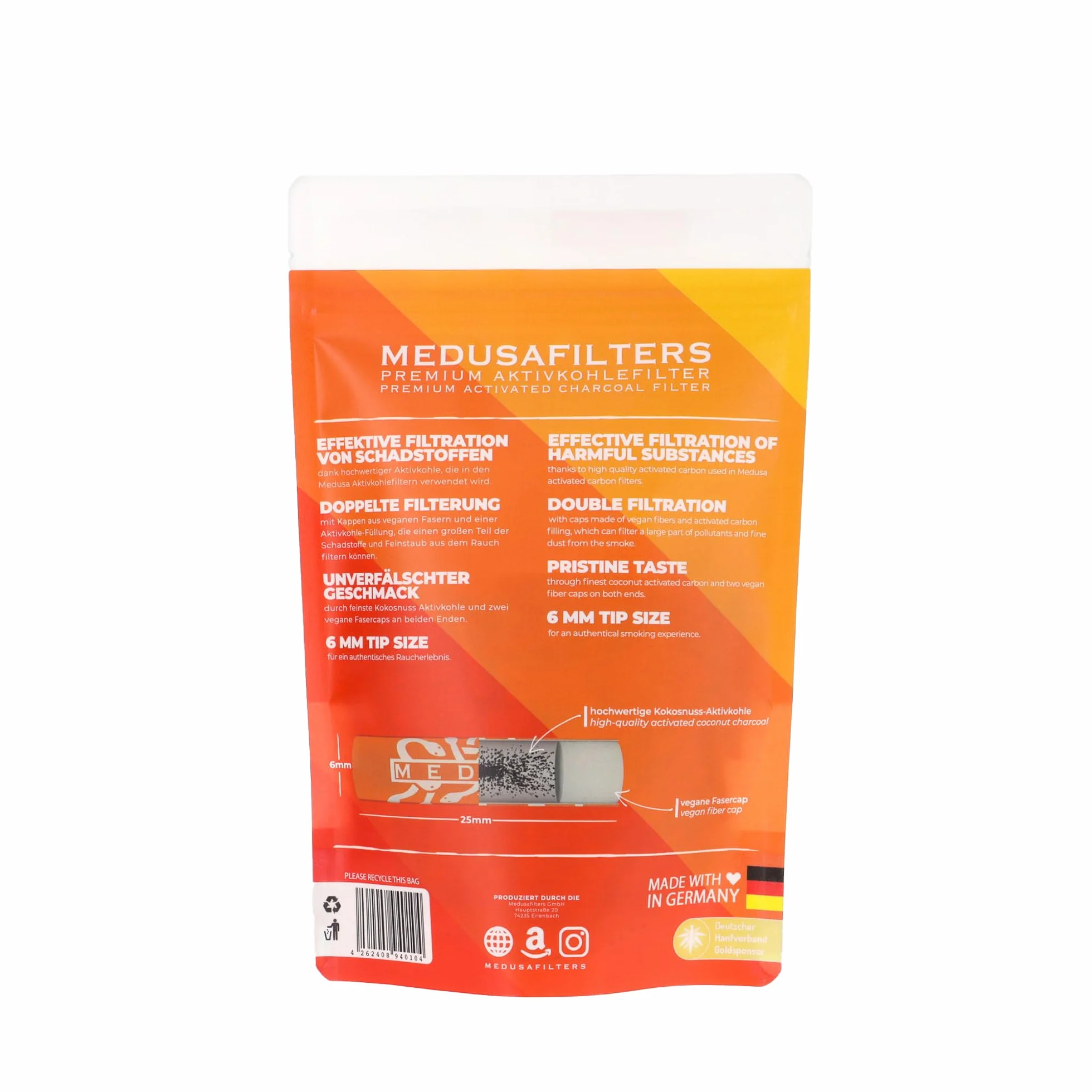 Medusafilters Slim Premium filtr z węglem aktywnym 6 mm 25 sztuk Made in Germany