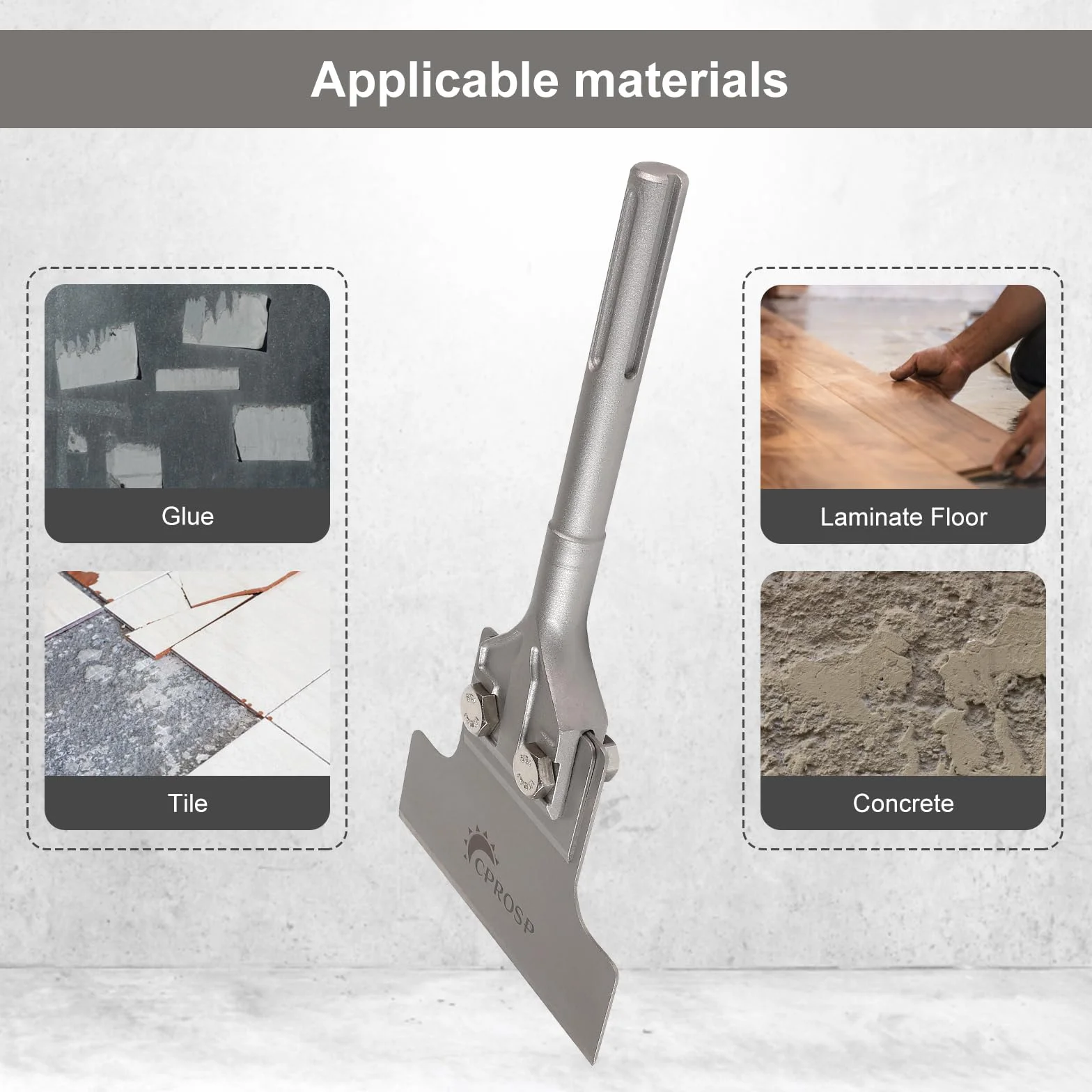 CPROSP Dłuto szpachlowe SDS MAX 300 x 150 mm, wysokowydajny skrobak podłogowy, dłuto płaskie, dłuto szpachlowe do ściągania kleju podłogowego, dywanu, linoleum, płytek, farby