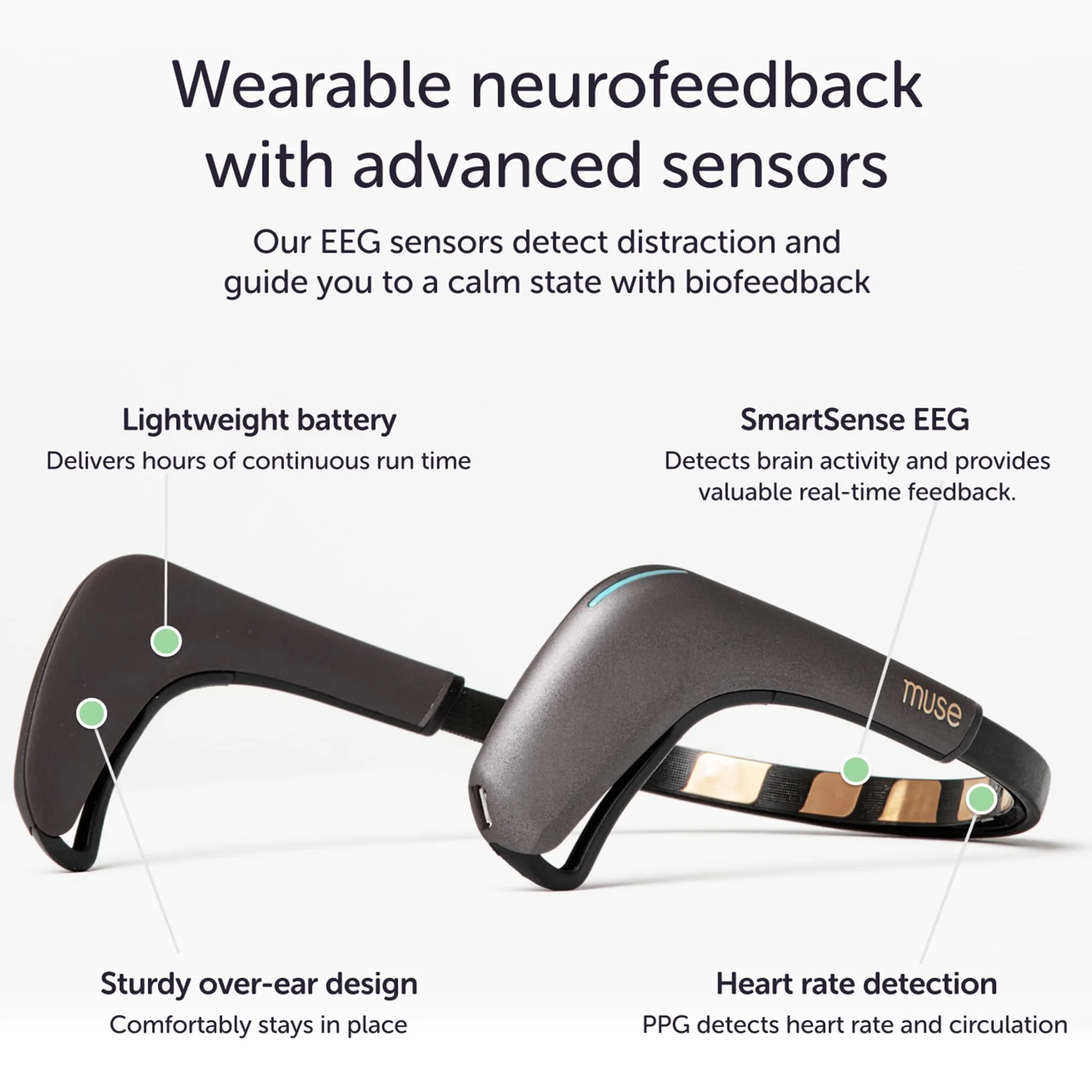 MUSE 2: Opaska na głowę z czujnikiem mózgu USB-C- EEG MUSE opaska na głowę do medytacji - wiele czujników biofeedback urządzenia do użytku domowego z responsywnymi wskazówkami dotyczącymi sprzężenia