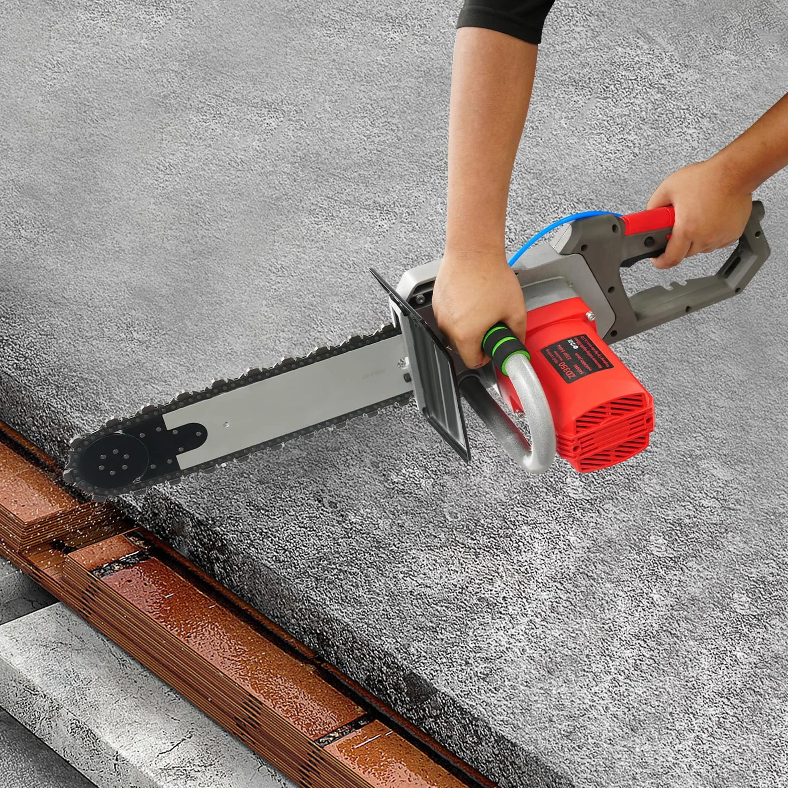 Elektryczna piła łańcuchowa do betonu 5800 W, 0-6300 obr./min, głębokość cięcia 350 mm, maszyna do cięcia kamienia z łańcuchem diamentowym i inteligentnym sprzężeniem pompy wodnej, maszyna do cięcia