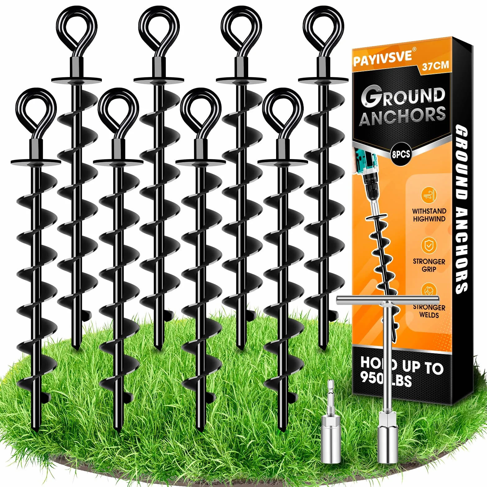 Kotwa gruntowa Heavy Duty 8 zestawów Full&Wide Screw do mocowania trampoliny baldachimu huśtawki