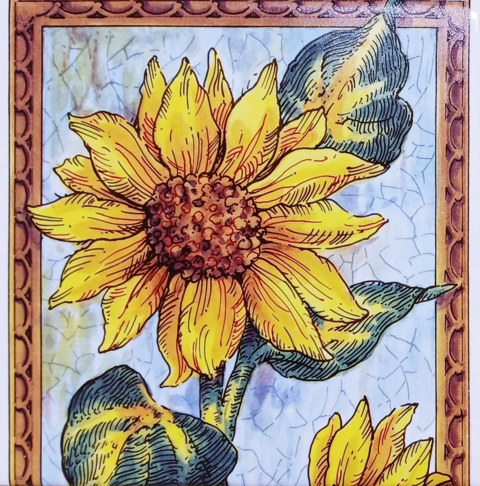 Płytki ceramiczne mural kwiatowy Słoneczniki 75 cm x 15 cm 5 płytek ręcznie zdobione