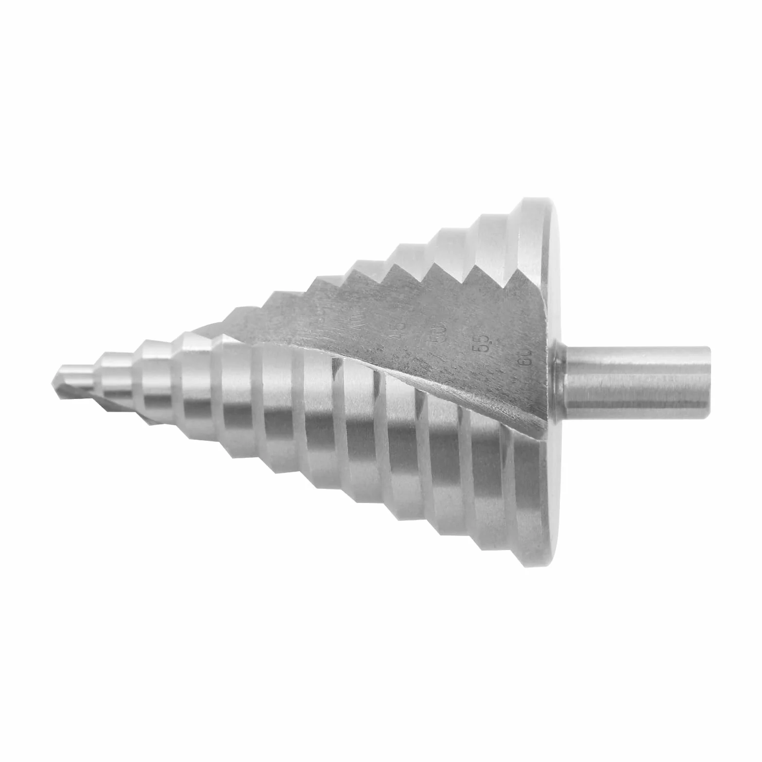 WooDerson Wiertło spiralne rowkowane 6-60 mm srebrne wiertło stopniowe wiertło krokowe wiertło stożkowe wiertło stożkowe, do płyt drewnianych PCW, desek z tworzywa sztucznego
