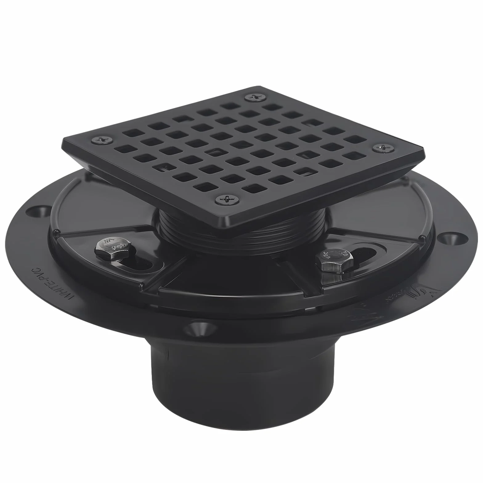 Kwadratowy odpływ prysznicowy z sitkiem matowy czarny, pasuje do rury odpływowej 5 cm lub 7,5 cm (ABS)