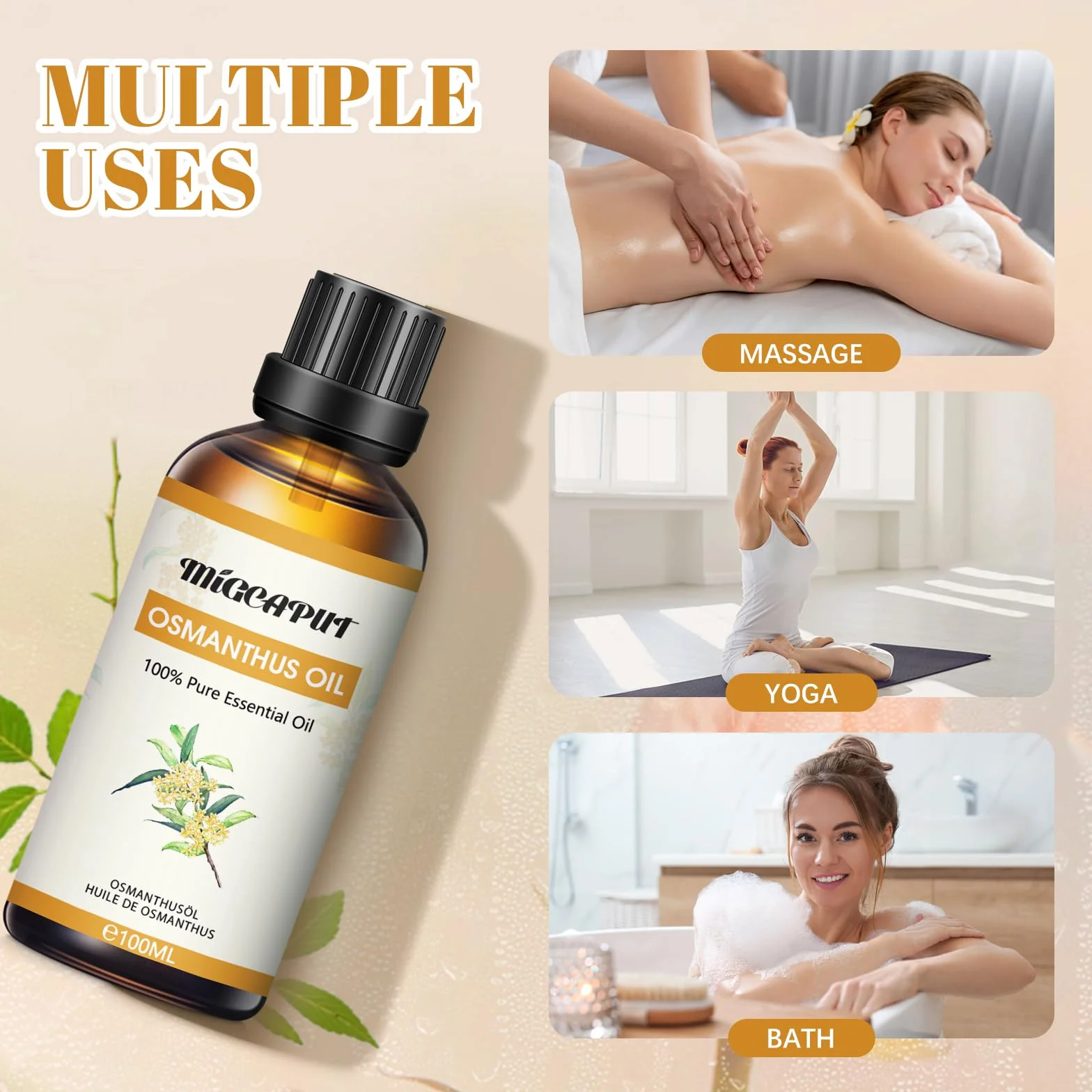 MIGCAPUT Olejek Eteryczny Osmanthus Fragrans 100ML, Olejki do Aromaterapii Premium, 100% Czysty Naturalny Olejki Aromaterapeutyczny do Dyfuzora Nawilżacza, SPA, Masażu, Snu, Mydła