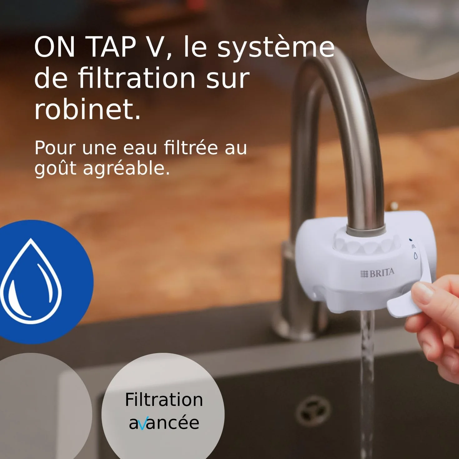 BRITA ON TAP V filtr do wody z kranu redukuje chlor PFAS metale wskaźnik czasu trwałości filtra
