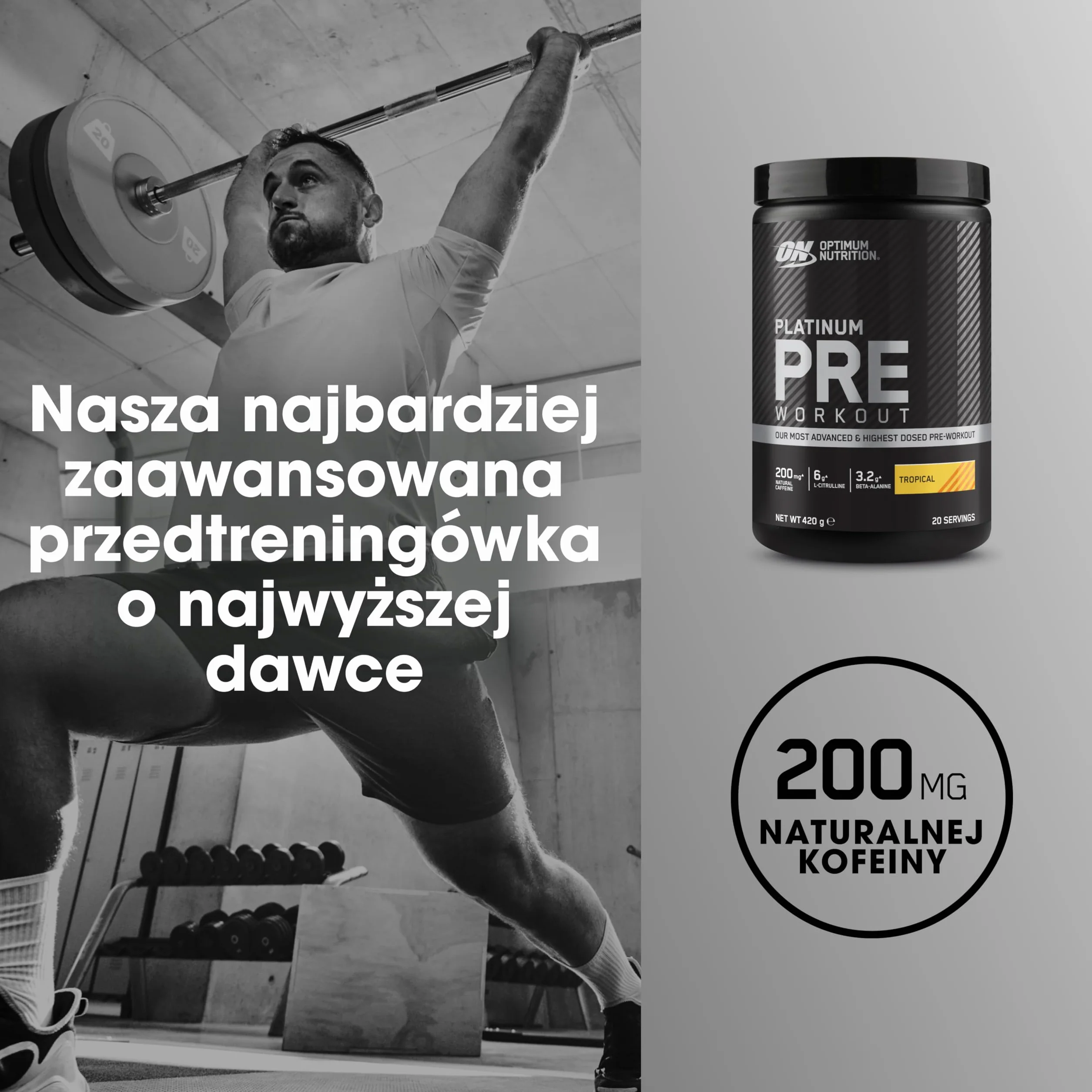 Optimum Nutrition Gold Standard przedtreningowa odżywka energetyczna z monohydratem kreatyny, beta-alaniną, kofeiną i wit. B12 i B6, smak Tropical, 20 porcji, 420 g