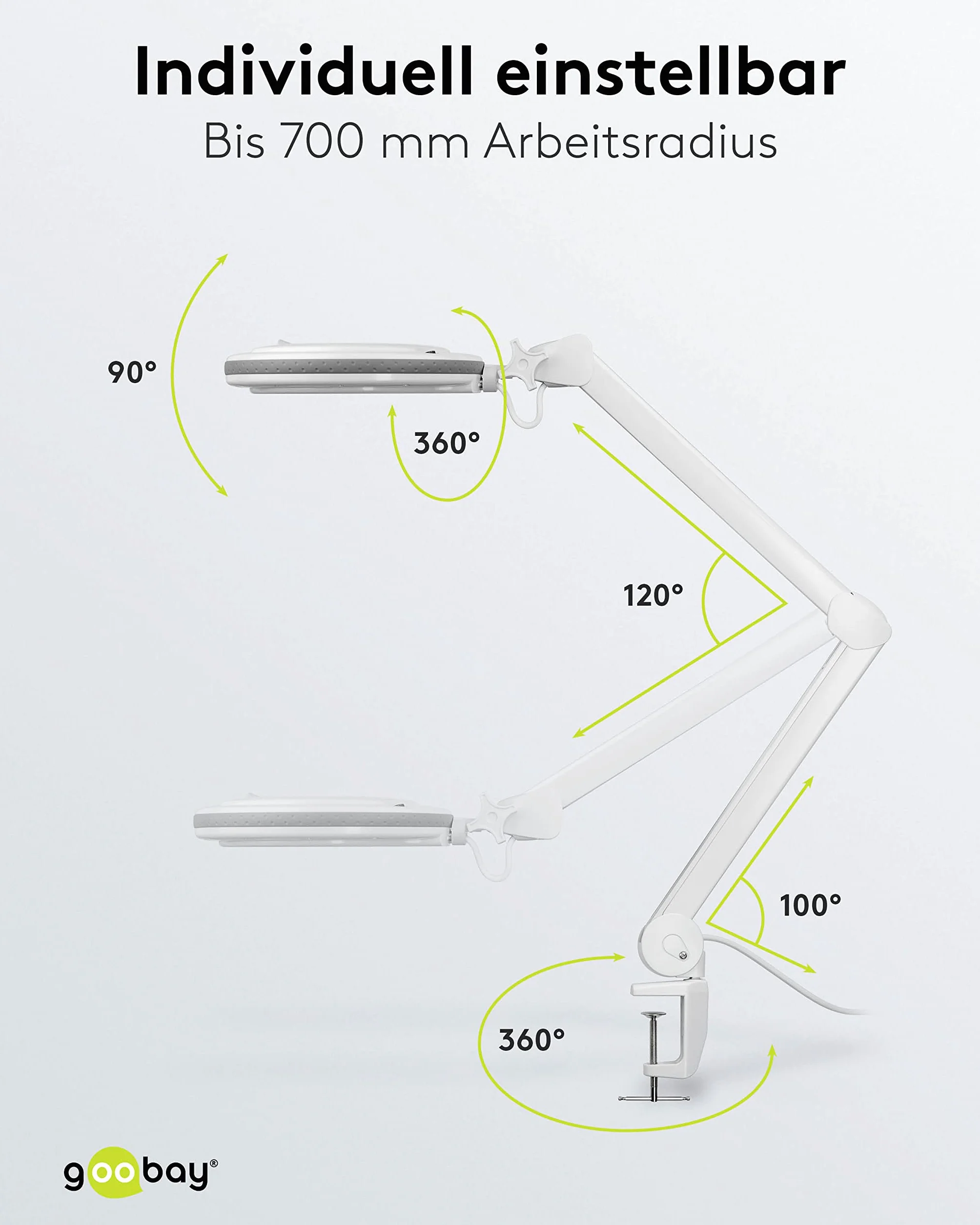 goobay 60362 LED lampa z lupą z zaciskiem/pobór mocy 9 W / 127 mm soczewka ze szkła kryształowego/temperatura barwowa 6400 K/powiększenie 1,75 x/strumień świetlny 83-730 lumenów/biała