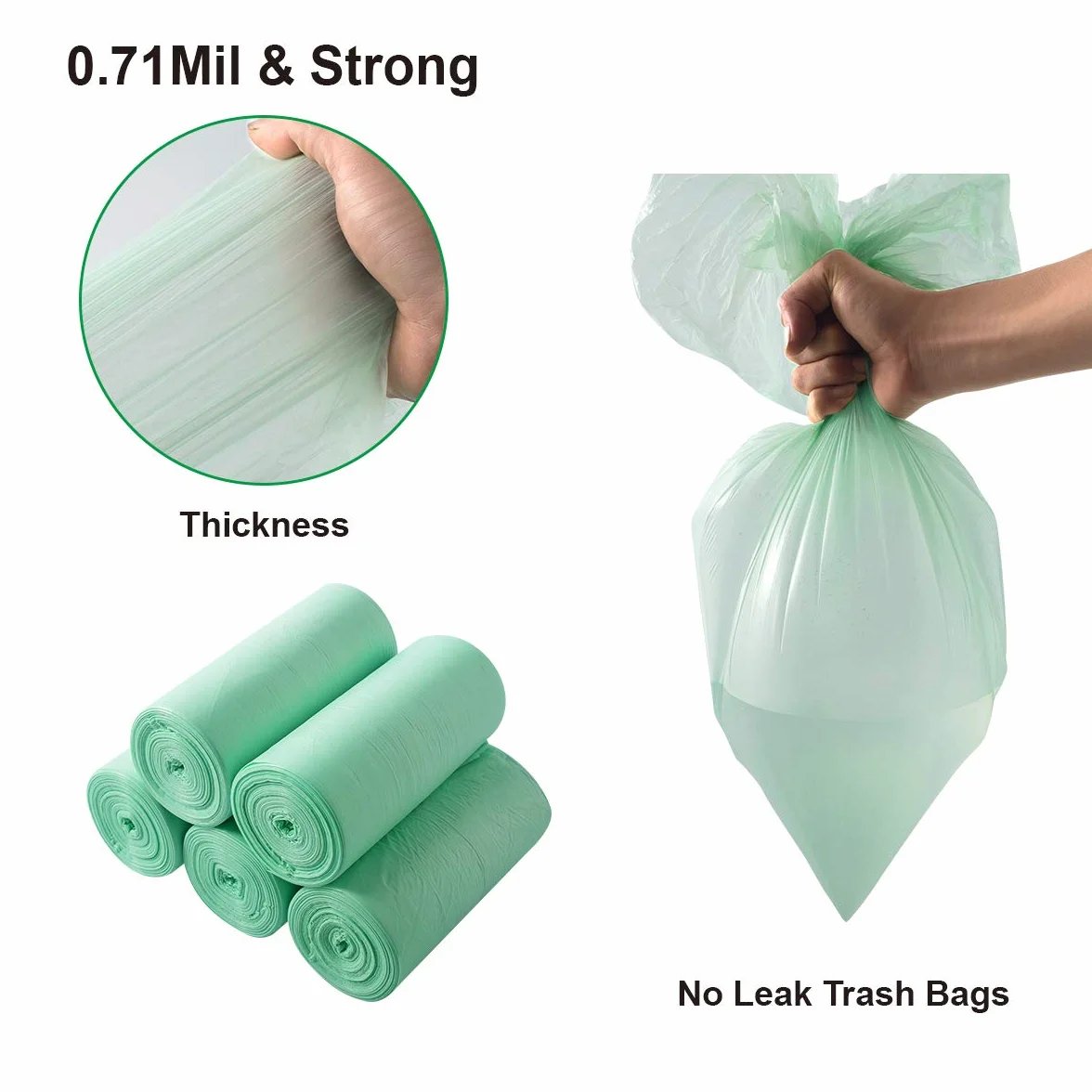 Worki na śmieci 25L, Müllbeutel, Biodegradowalne Worki na śmieci, Worki na Odpady Domowe, Organiczne Torba na śmieci do Kuchni(W50xH60cm, 150 Szt, Zielony)