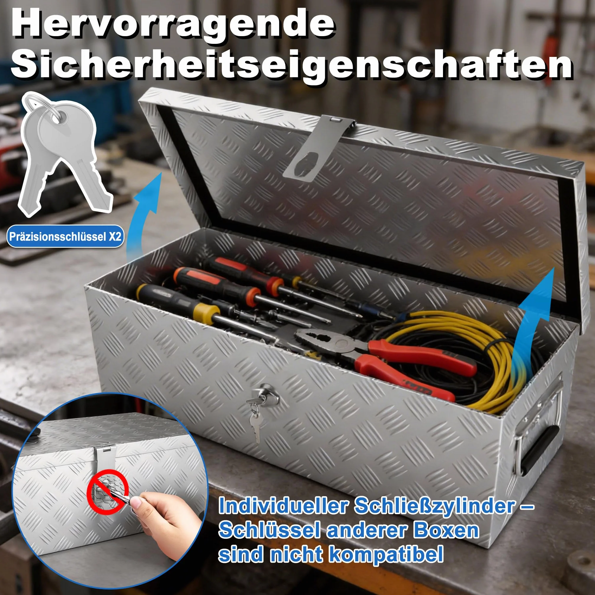 AufuN Truckbox 32 l, skrzynka narzędziowa, pudełko do przechowywania, aluminiowa walizka transportowa, skrzynka na dyszle do samochodów osobowych, przyczep ciężarowych, pojazdów użytkowych, skrzynka