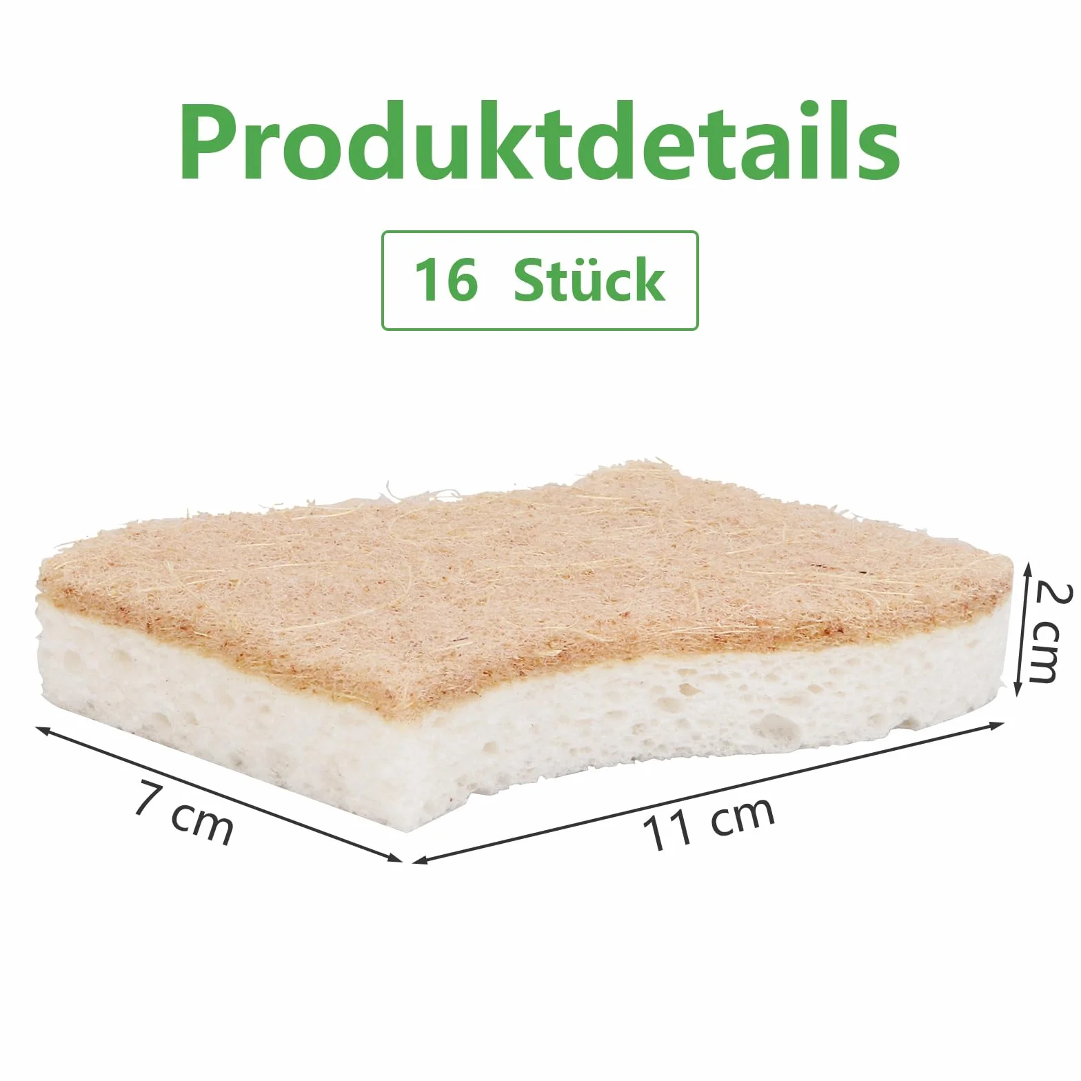 AKOLAFE 16 sztuk ekologicznej gąbki do mycia naczyń, brązowej, naturalnej, do kuchni, wielokrotnego użytku, biodegradowalna (11 x 7 x 2'