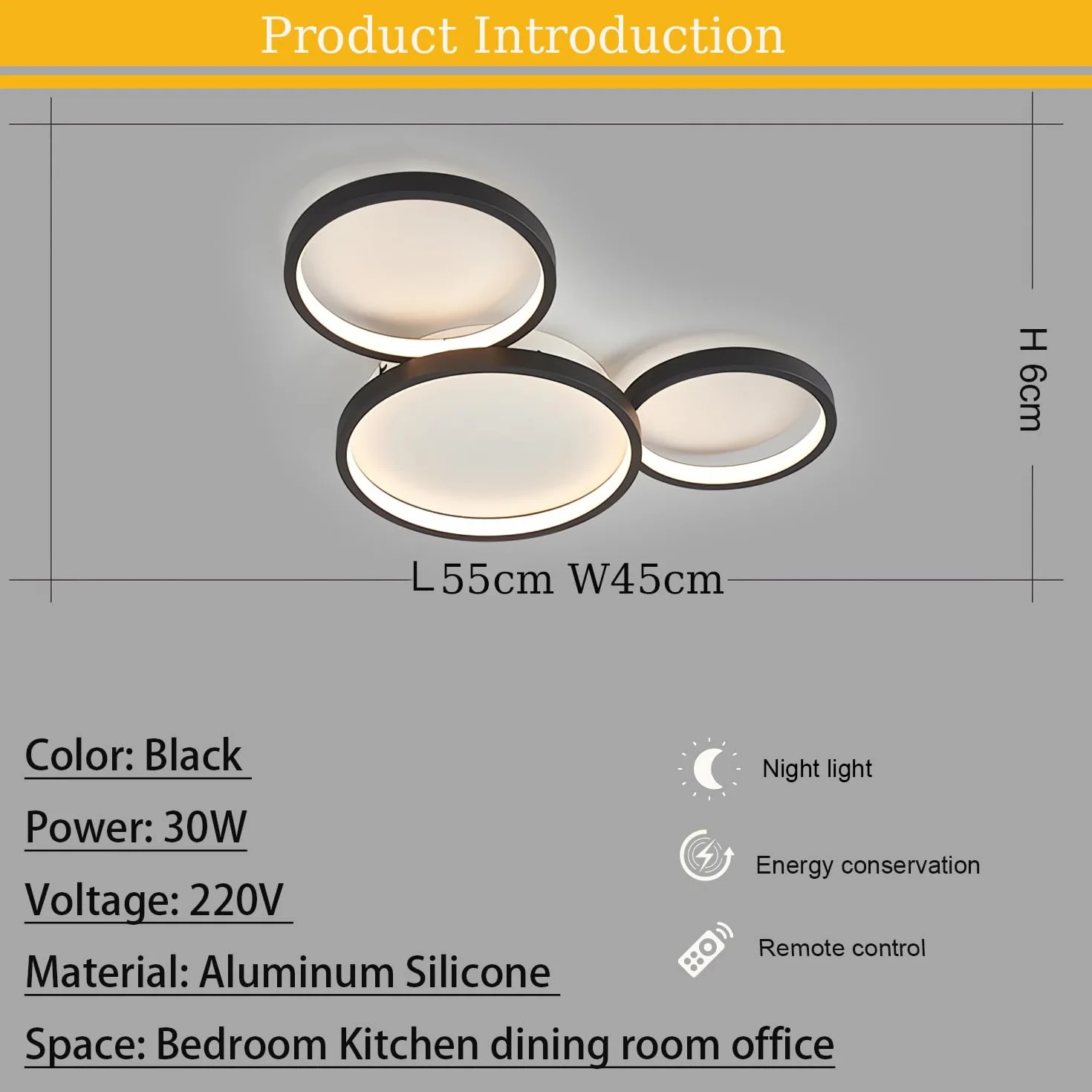 Nowoczesna lampa sufitowa LED funkcją ściemniania salonu zdalnego sterowania Lampy sufitowe sypialni Kreatywna aluminiowa lampa sufitowa wnętrz Żyrandol kuchni jadalni gabinetu i biura (3 Pierścieni)