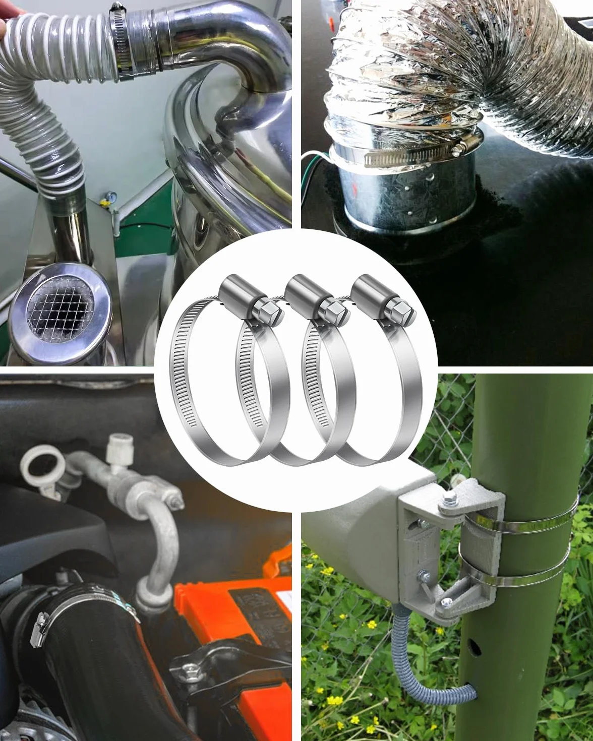 JatilEr Obejmy do węża 8-16 mm, 10 sztuk regulowanych zacisków do węża ze stali nierdzewnej 304, zestaw obejm do węży, obejmy rurowe do samochodów, przemysłu, łączenia i zabezpieczania przewodów