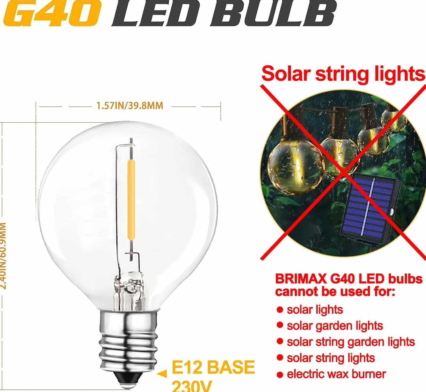 BRIMAX Żarówka LED E12 Baza G40 zamiennik żarówki 1 wat=10 wat Żarówki LED 100lm przezroczyste żarówki LED, ciepła biel 2200k Żarówka LED, żarówka bez możliwości ściemniania, opakowanie 6 szt.