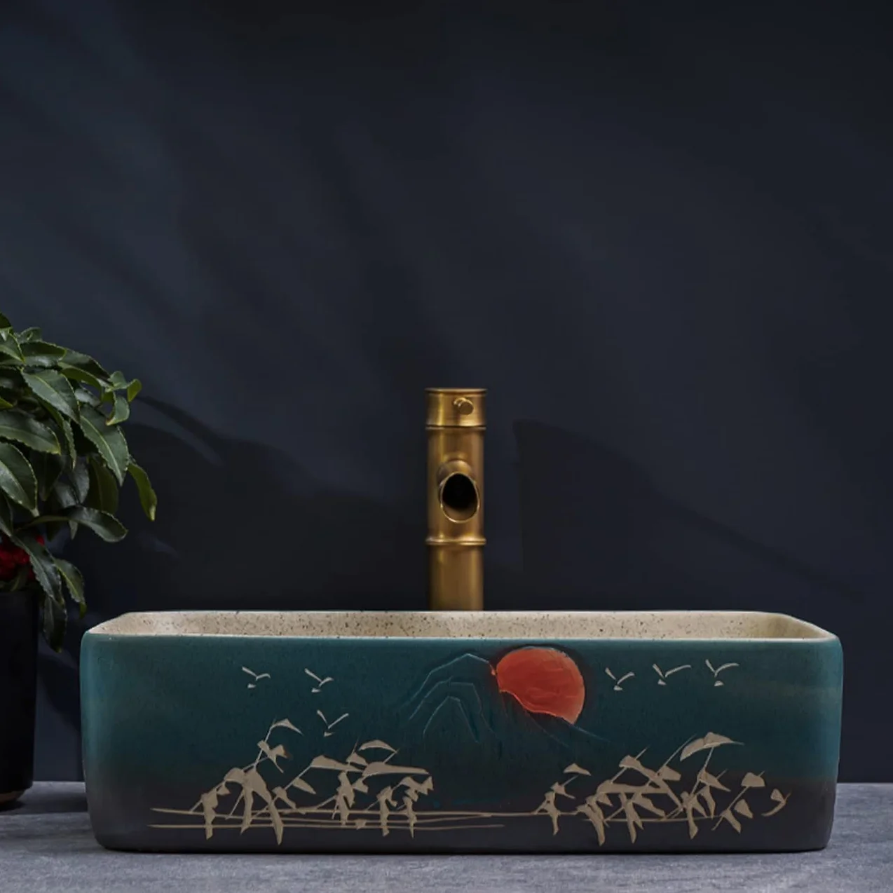 Porcelanowa Umywalka Nablatowa, Prostokątna Ceramiczna Umywalka Nablatowa, Luksusowa Umywalka Łazienkowa