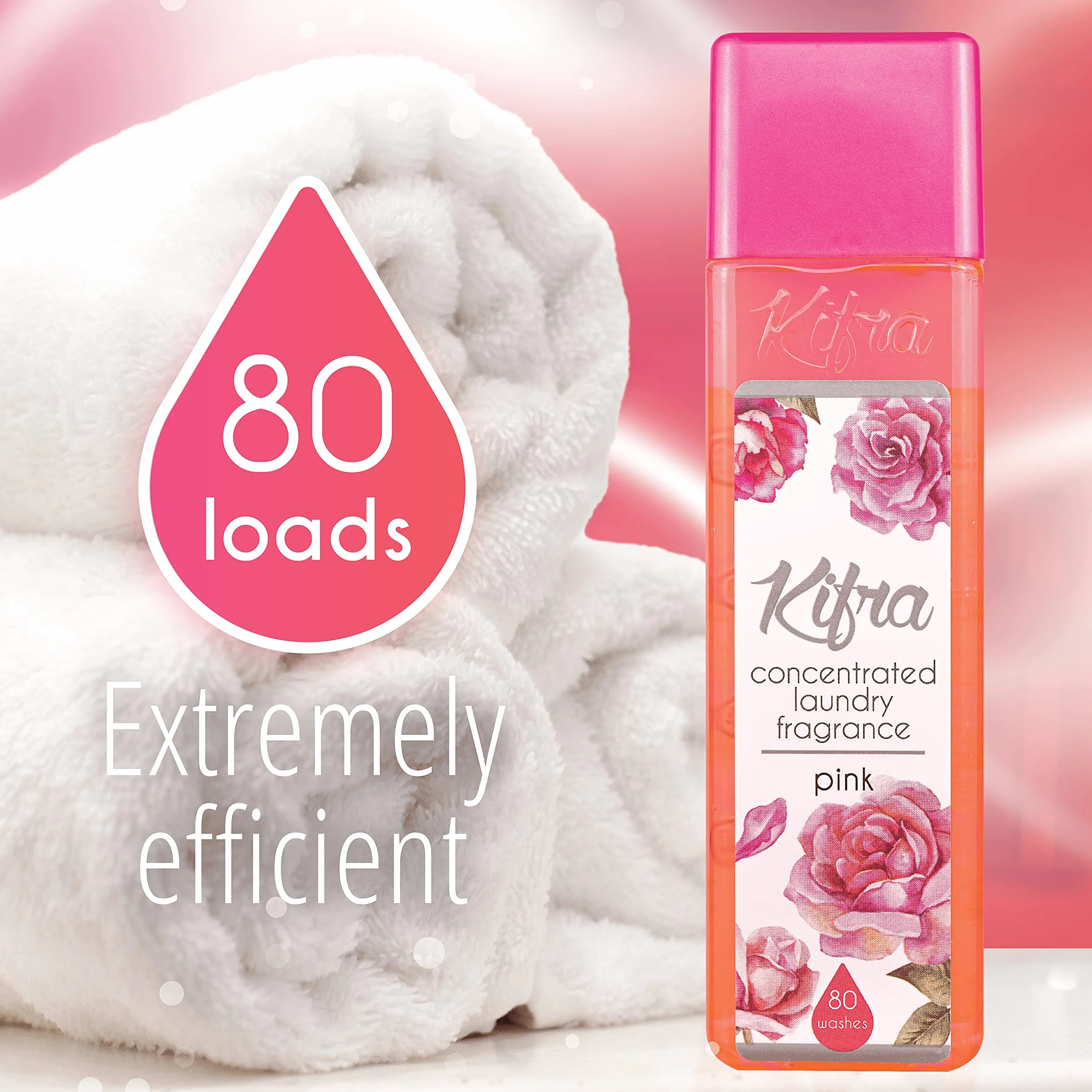 Kifra Pink skoncentrowane perfumy do prania 200 ml, 80 cykli prania, długotrwały zapach do prania