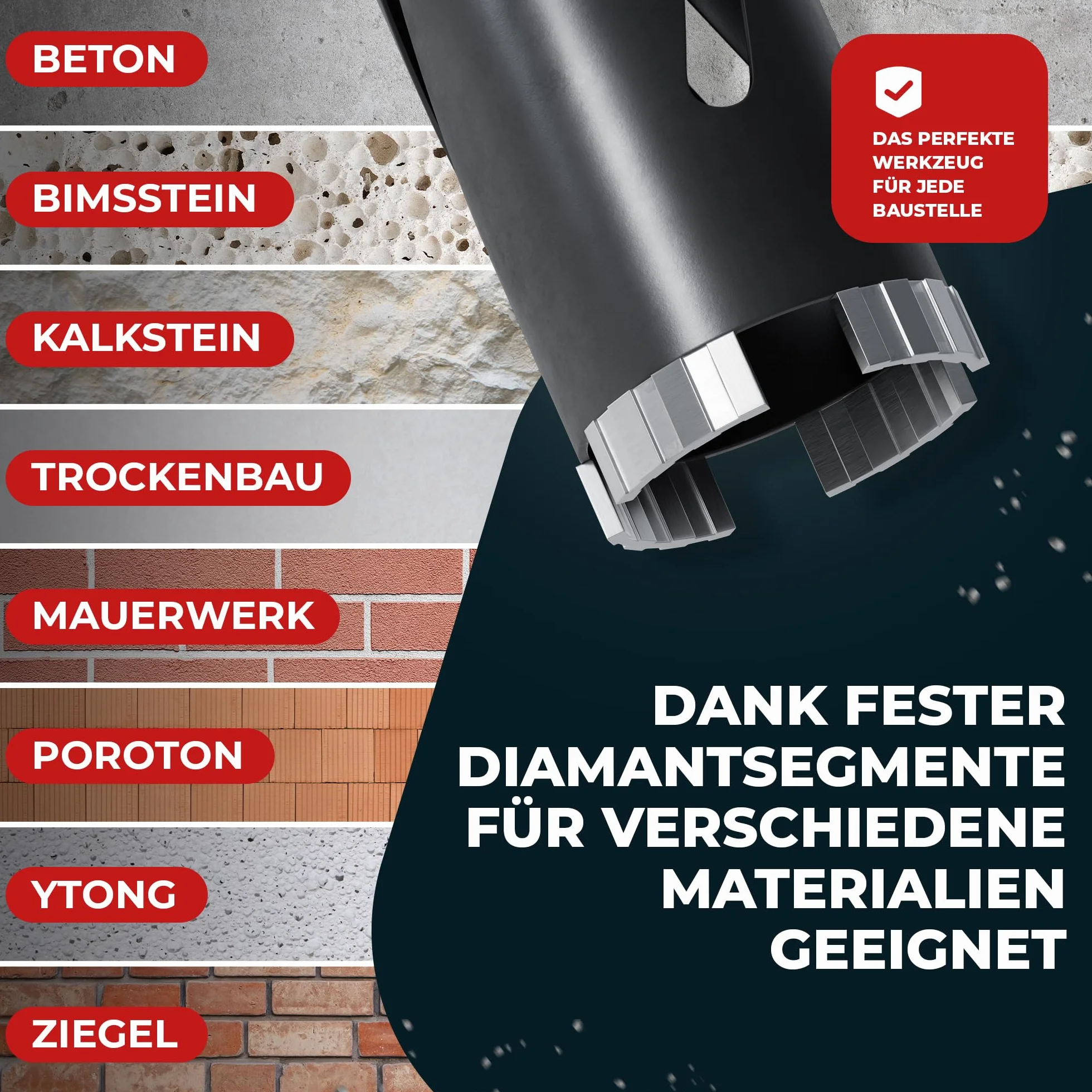 Fortura Wiertło rdzeniowe/koronka wiertnicza Ø 32-162 mm / długość 200 mm/SDS Plus/wiertło puszkowe/diamentowe wiertło wiertnicze / wiertło rdzeniowe / diament (Ø 50 x 200 mm)