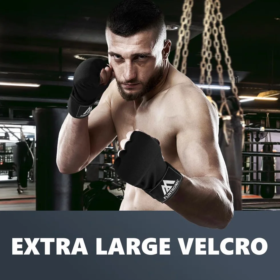 flintronic Żelowe rękawice bokserskie, wewnętrzne, 95 cm, szybkie długie paski na nadgarstek, elastyczne, wyściełane, do MMA, muay thai, kickboxingu, treningu sztuk walki, sportów walki