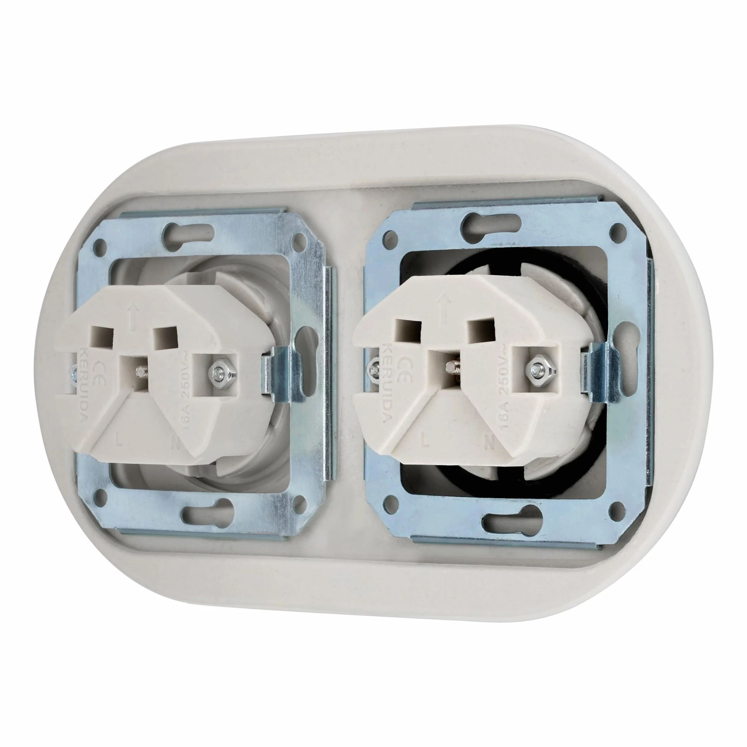 Podtynkowe gniazdko porcelanowe retro 2-drożne, All-in-One, SET seria PR1 białe